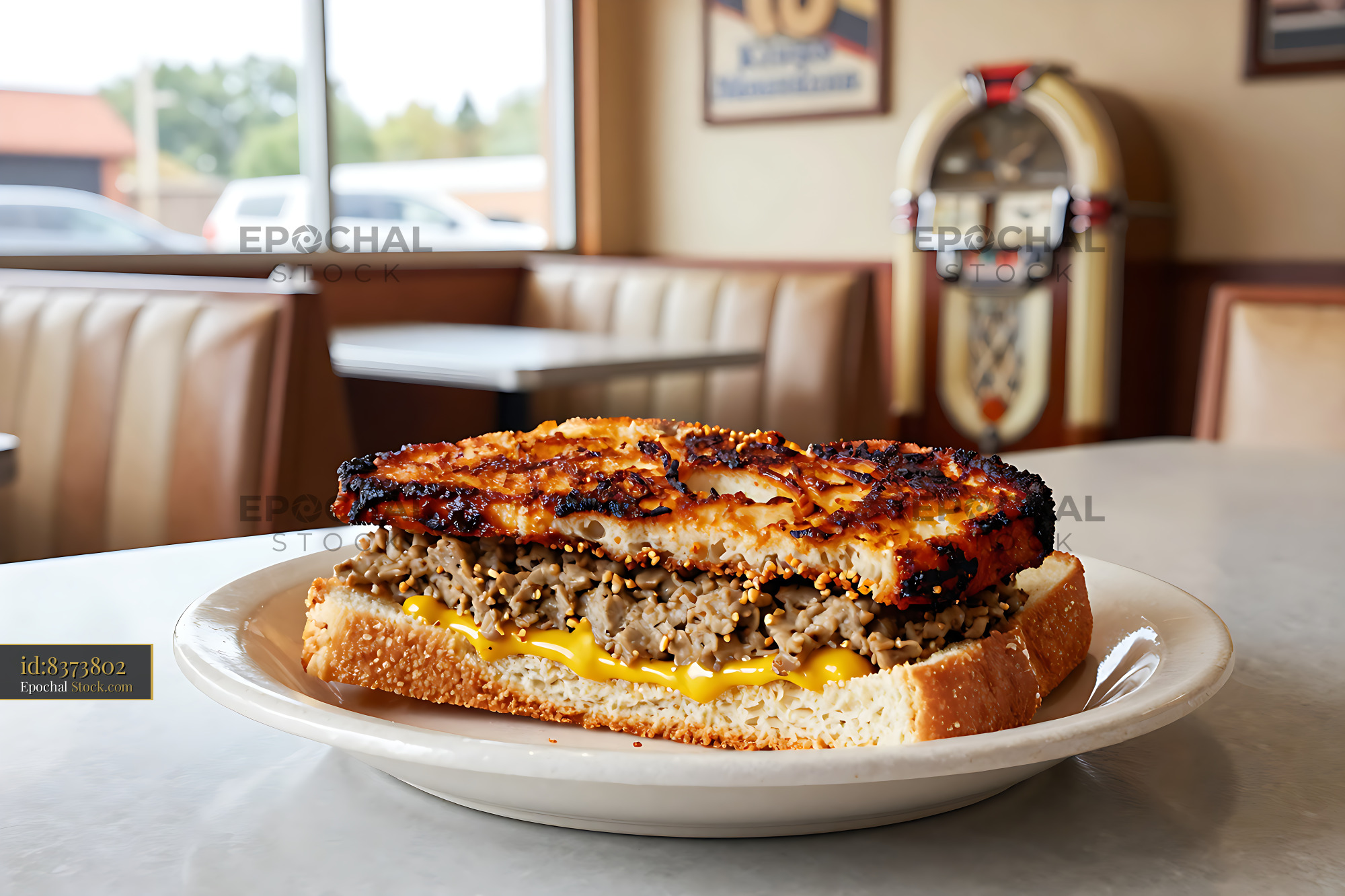 Grilled Livermush Sandwich at Classic Diner - stock photo
