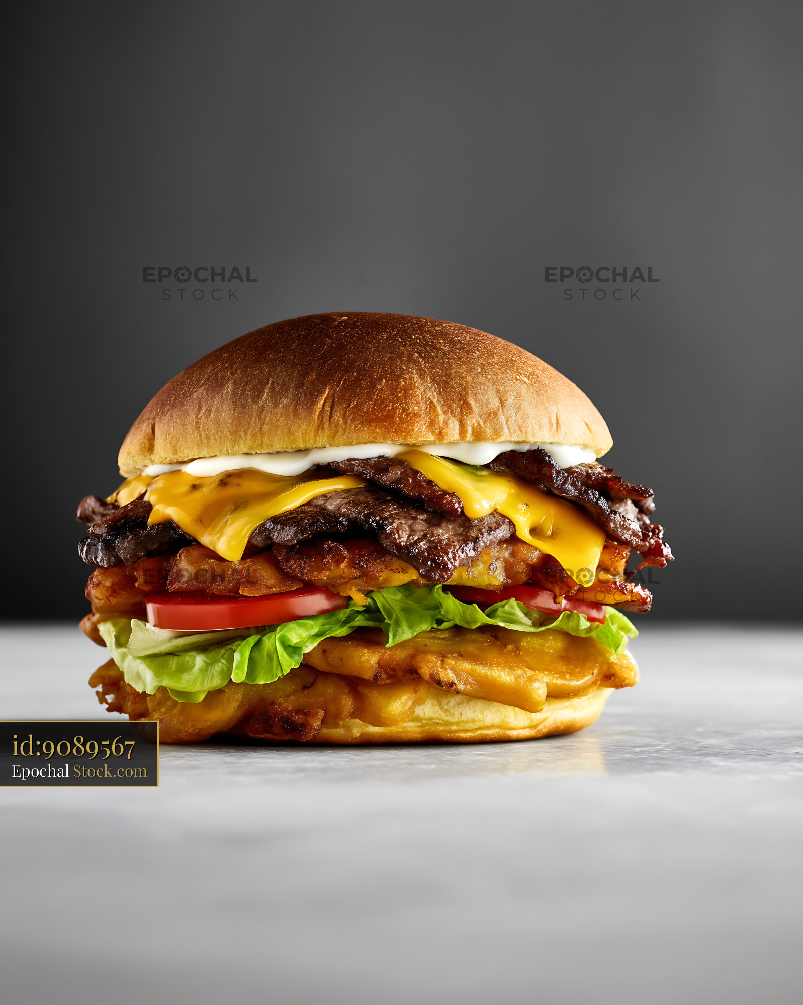 Jibarito Burger with Beef, Bacon & Cheese - stock photo