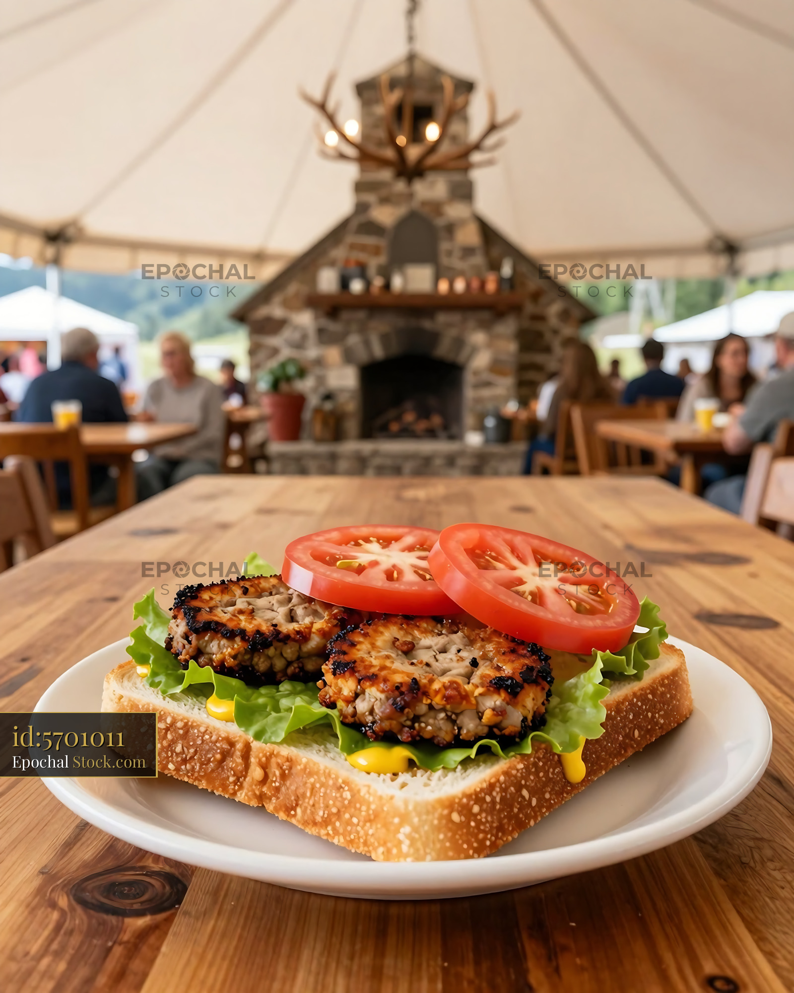 Livermush Sandwich With Tomato at Rustic Picnic - stock photo