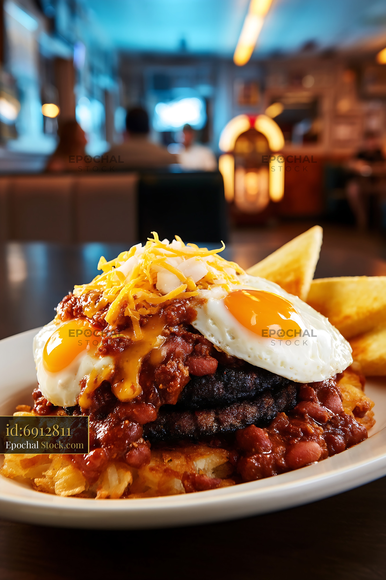 St. Louis Slinger with Fried Eggs & Crispy Hash Browns - stock photo
