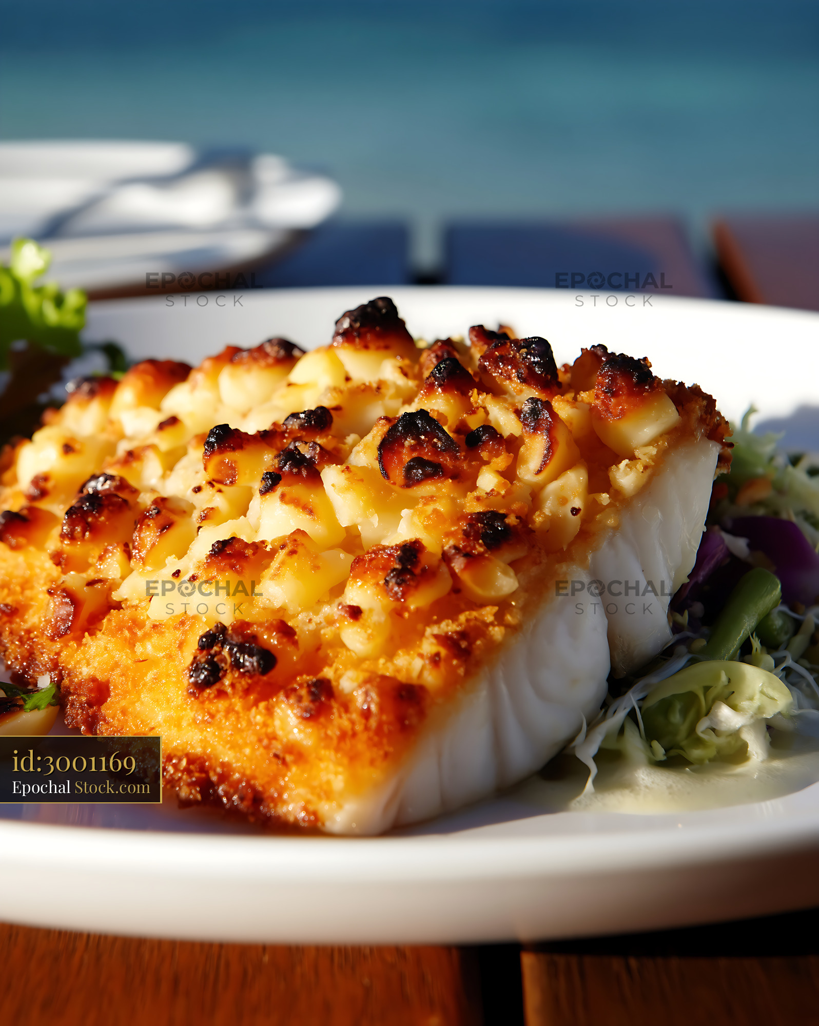 Macadamia Crusted Fish Fine Dining Plate - stock photo