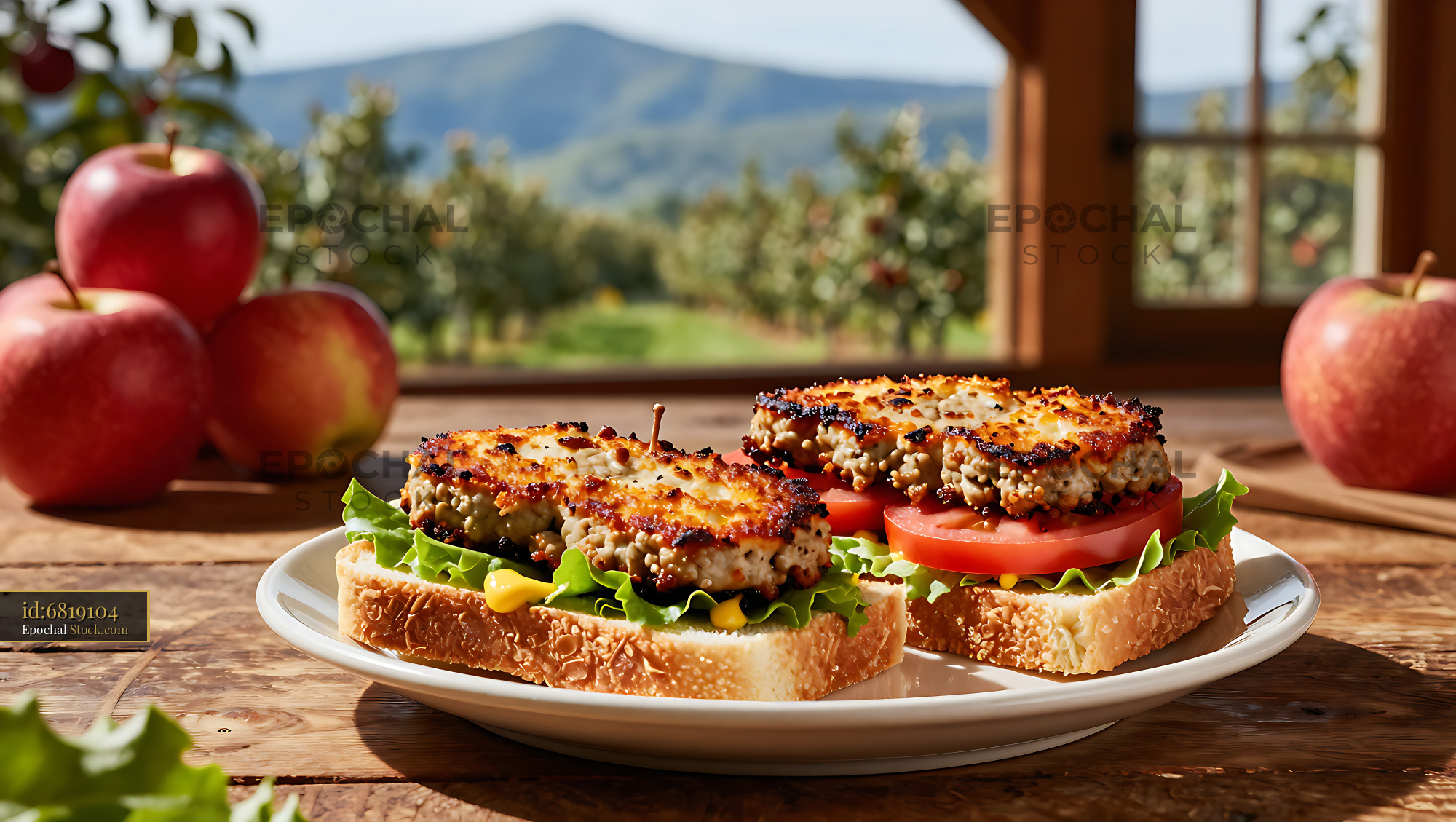 Golden Livermush Sandwich by the Orchard - stock photo