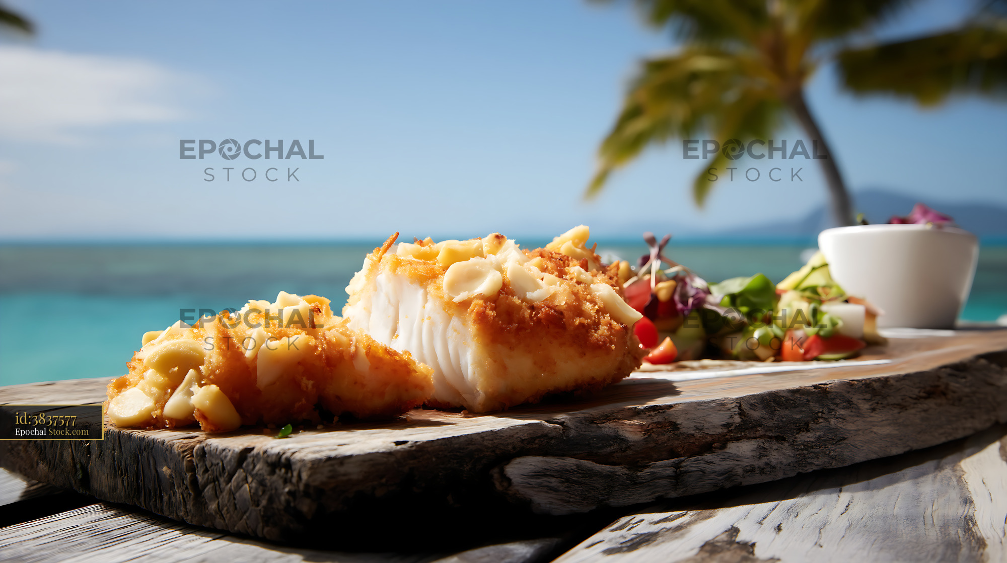 Macadamia Crusted Fish at Tropical Beach Resort - stock photo