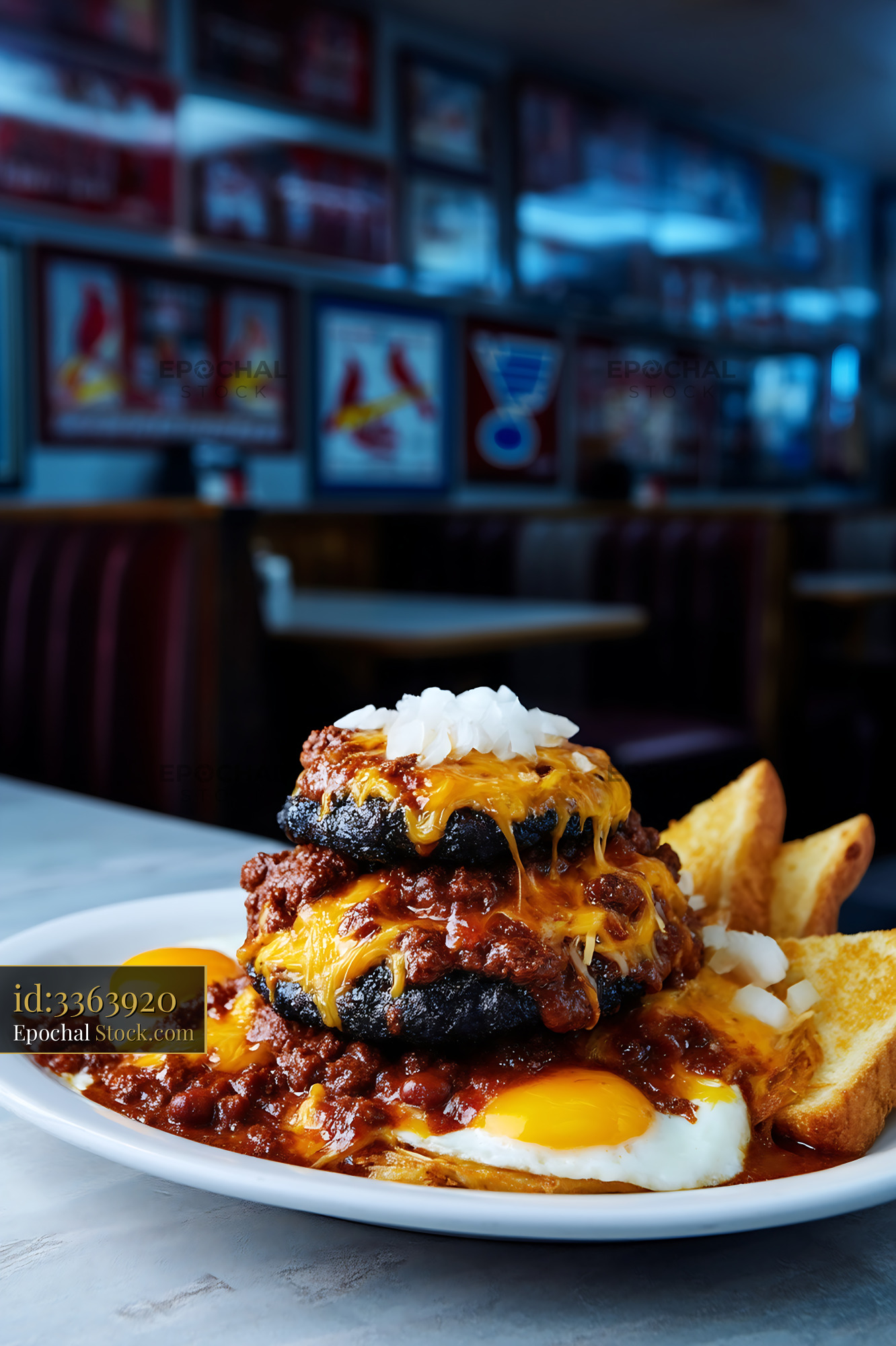 St. Louis Slinger with Eggs, Hash Browns & Cheese - stock photo