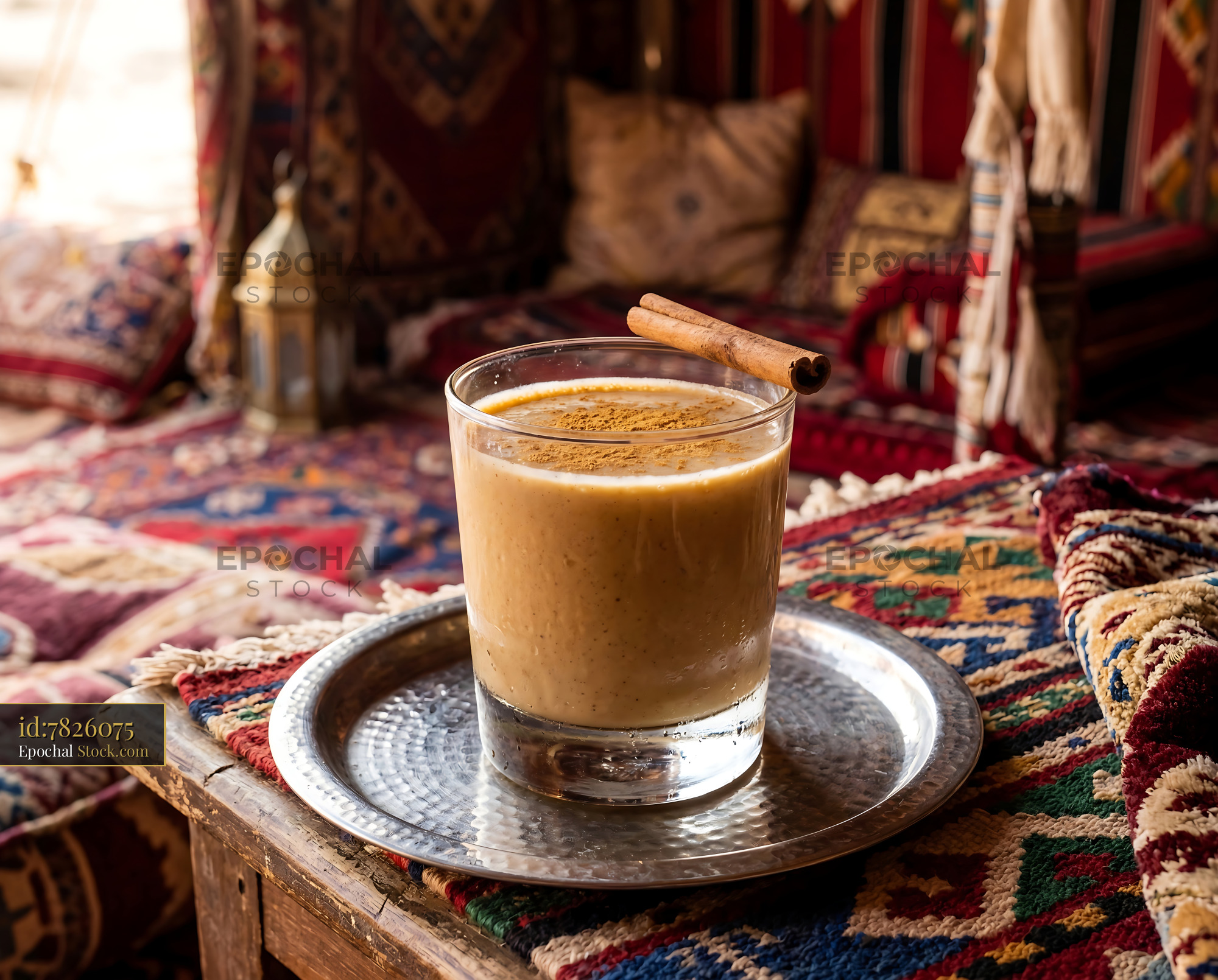 Tahini Date Shake Cinnamon Stick Moroccan Decor - stock photo