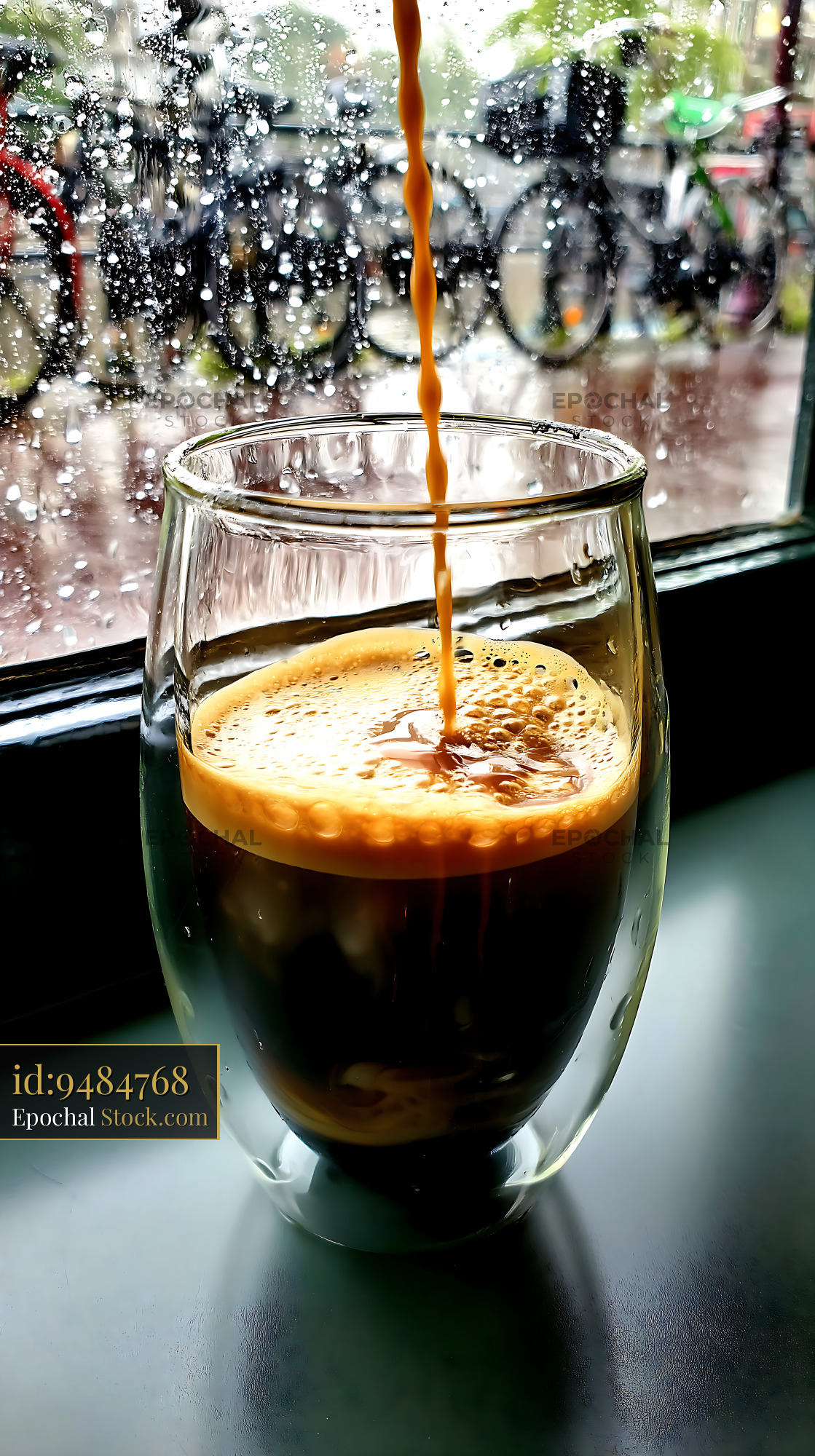 Nitro Caramel Coffee Pour Rain Window - stock photo
