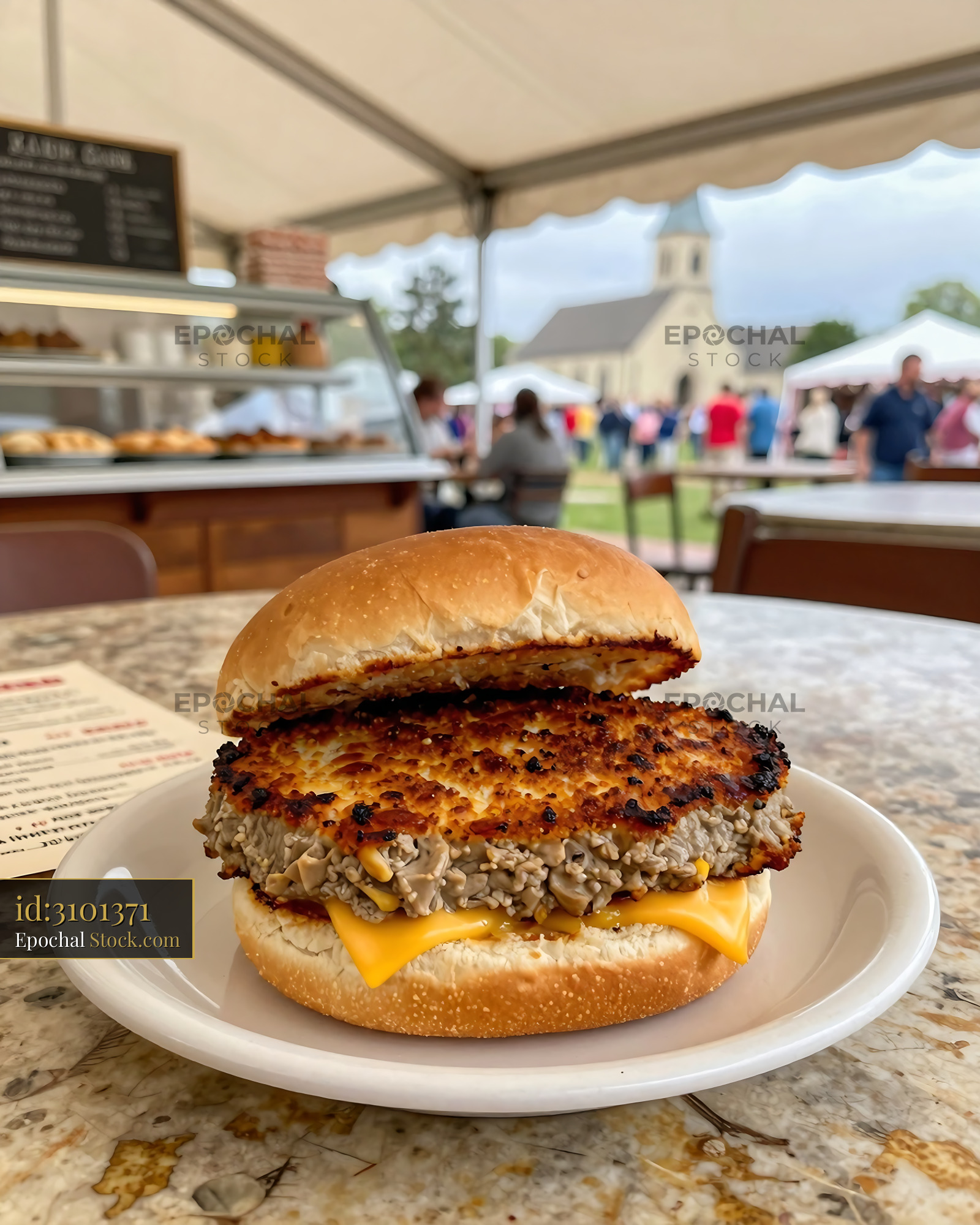 Seeded Grain Burger with Melted Cheese - stock photo