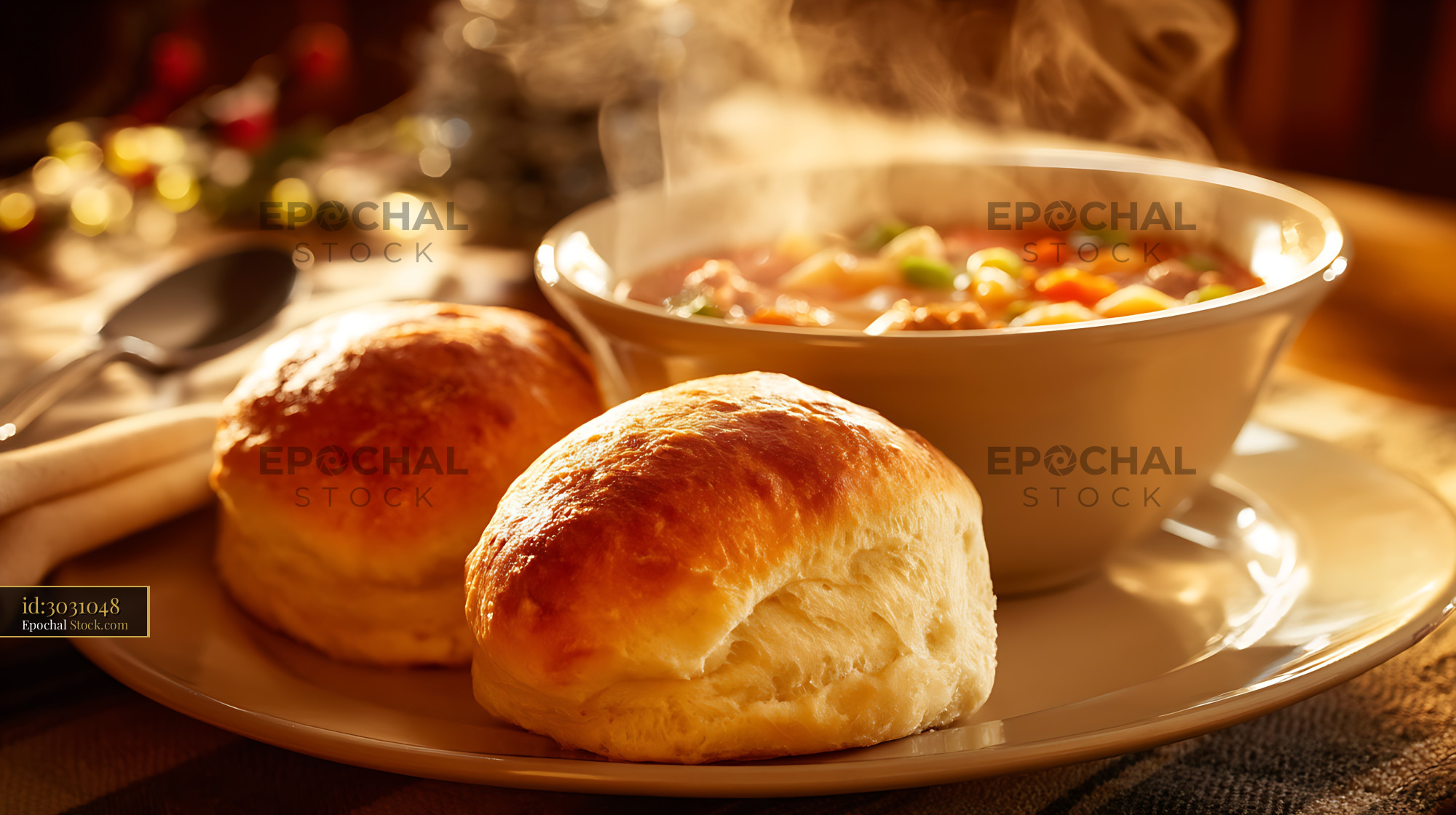 Bierocks Traditional German Pastries with Soup in Cozy Home Setting - stock photo