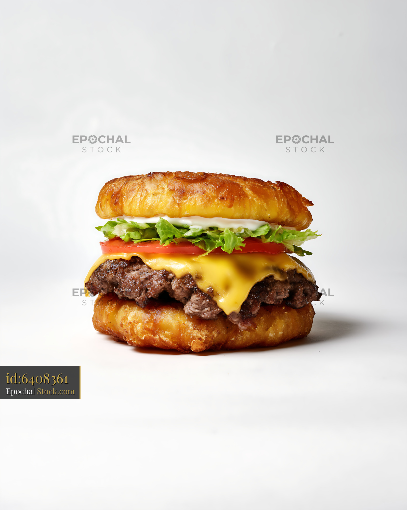 Jibarito Burger with Crispy Plantain Buns, Melted Cheese, and Fresh Vegetables - stock photo