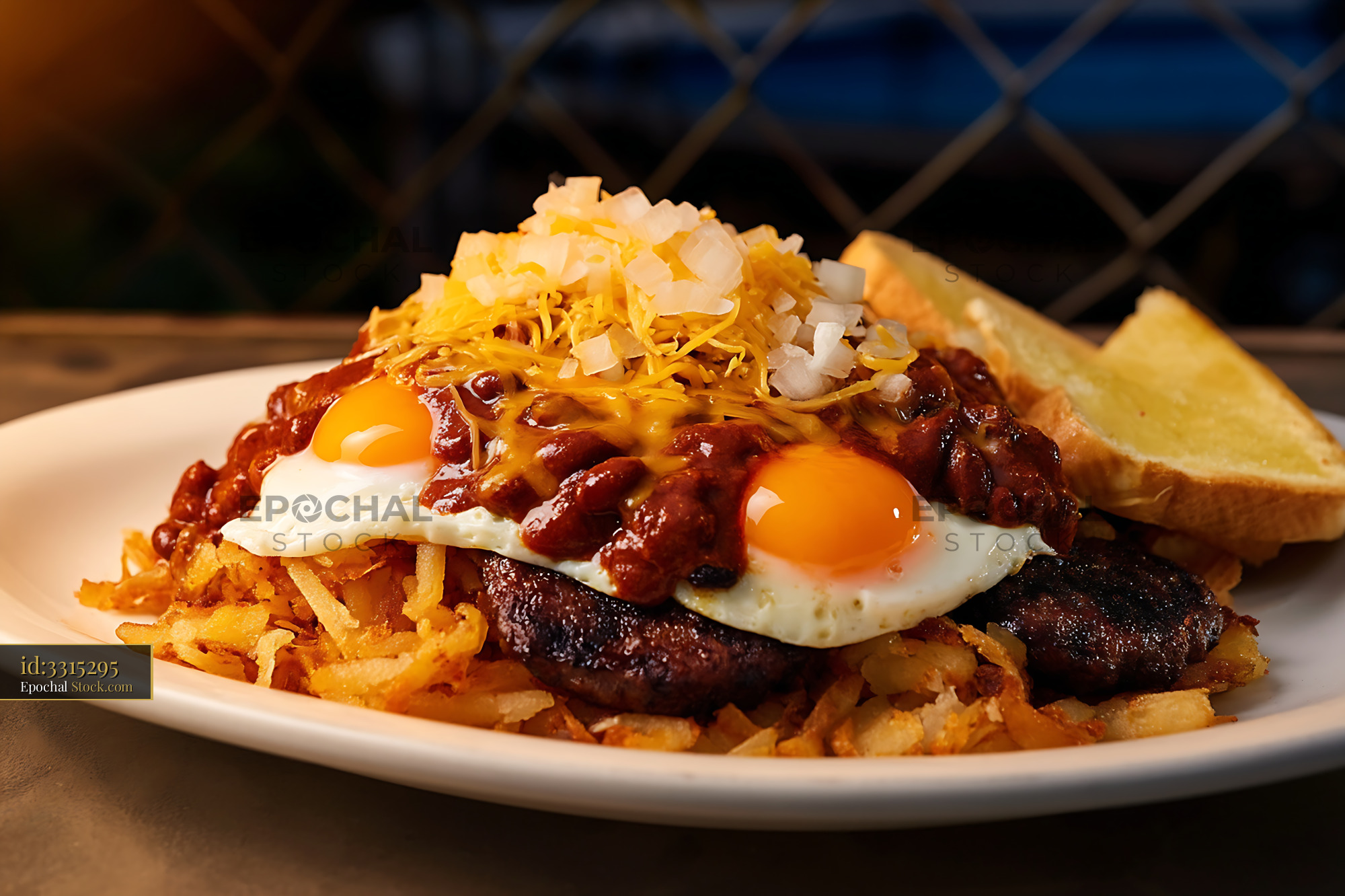 St. Louis Slinger Breakfast with Fried Eggs - stock photo