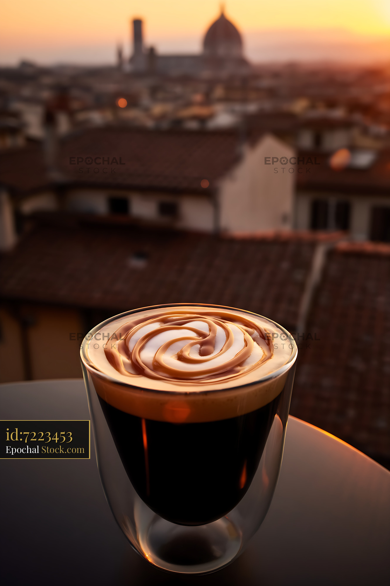 Nitro Caramel Coffee Golden Hour Italian Sunset - stock photo