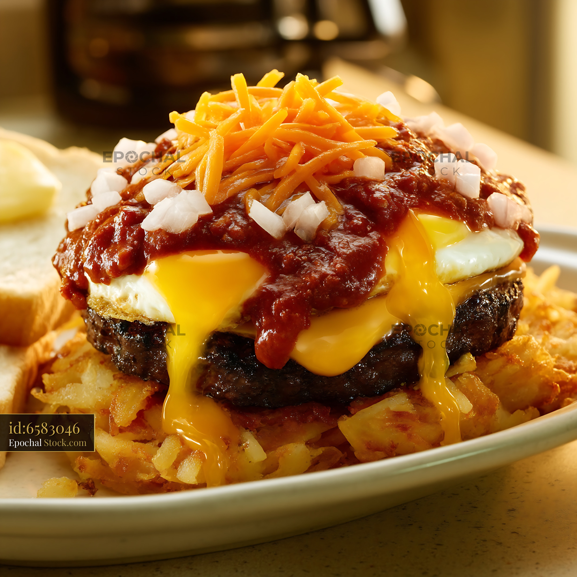 St. Louis Slinger with Hash Browns & Fried Eggs - stock photo