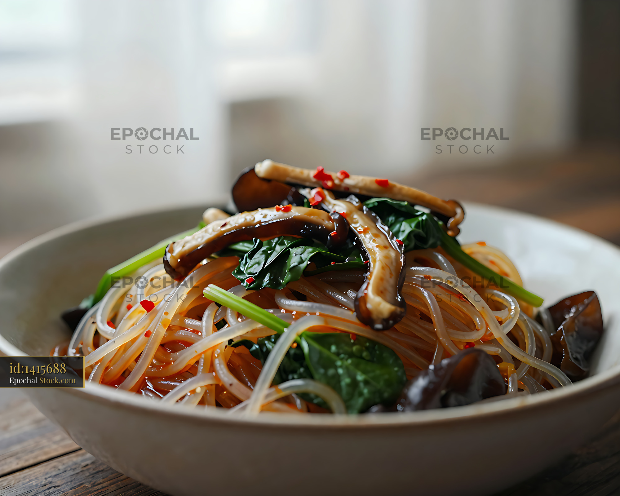Sichuan Glass Noodle Salad with Mushrooms - stock photo