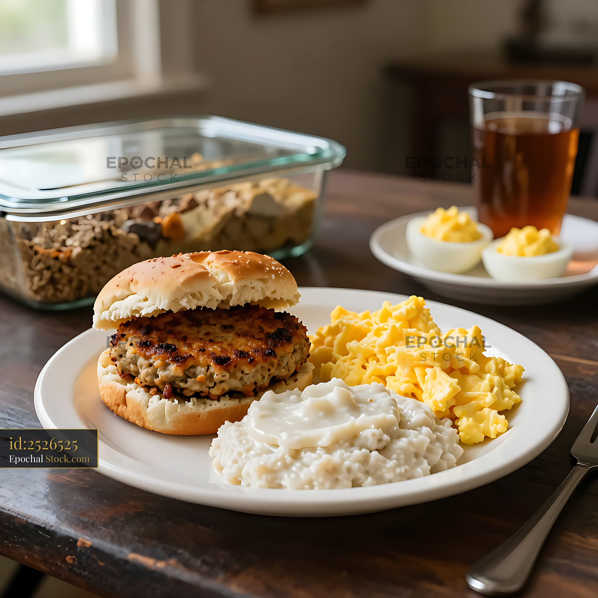 Livermush Sandwich with Mashed Potatoes - stock photo