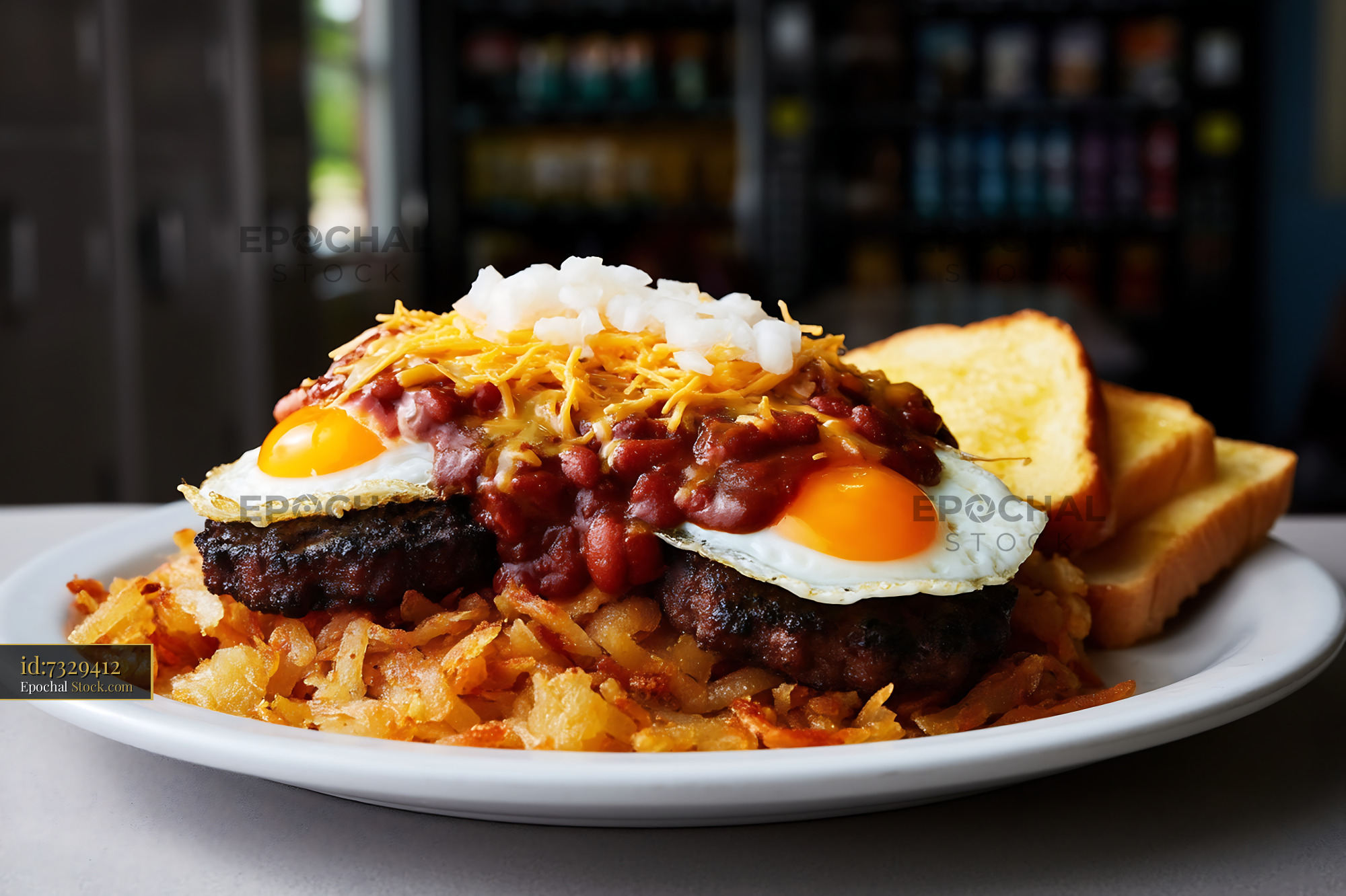 St. Louis Slinger Burger with Fried Eggs - stock photo
