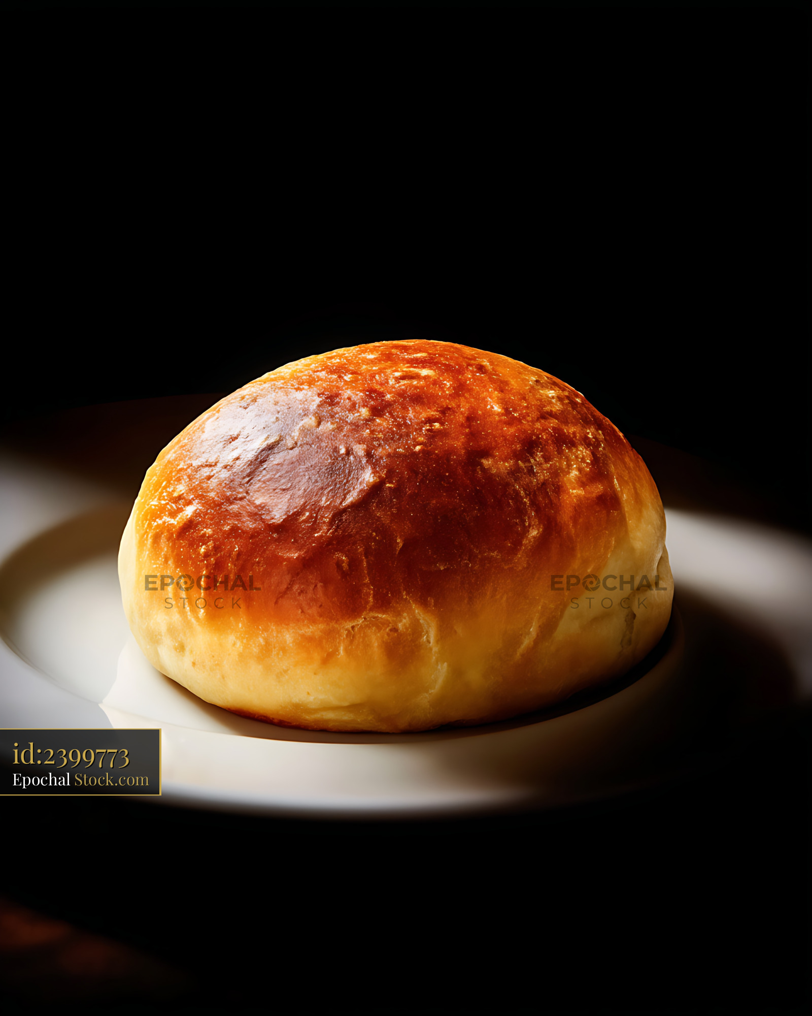 Bierocks Golden Pastry on White Plate with Dramatic Lighting - stock photo