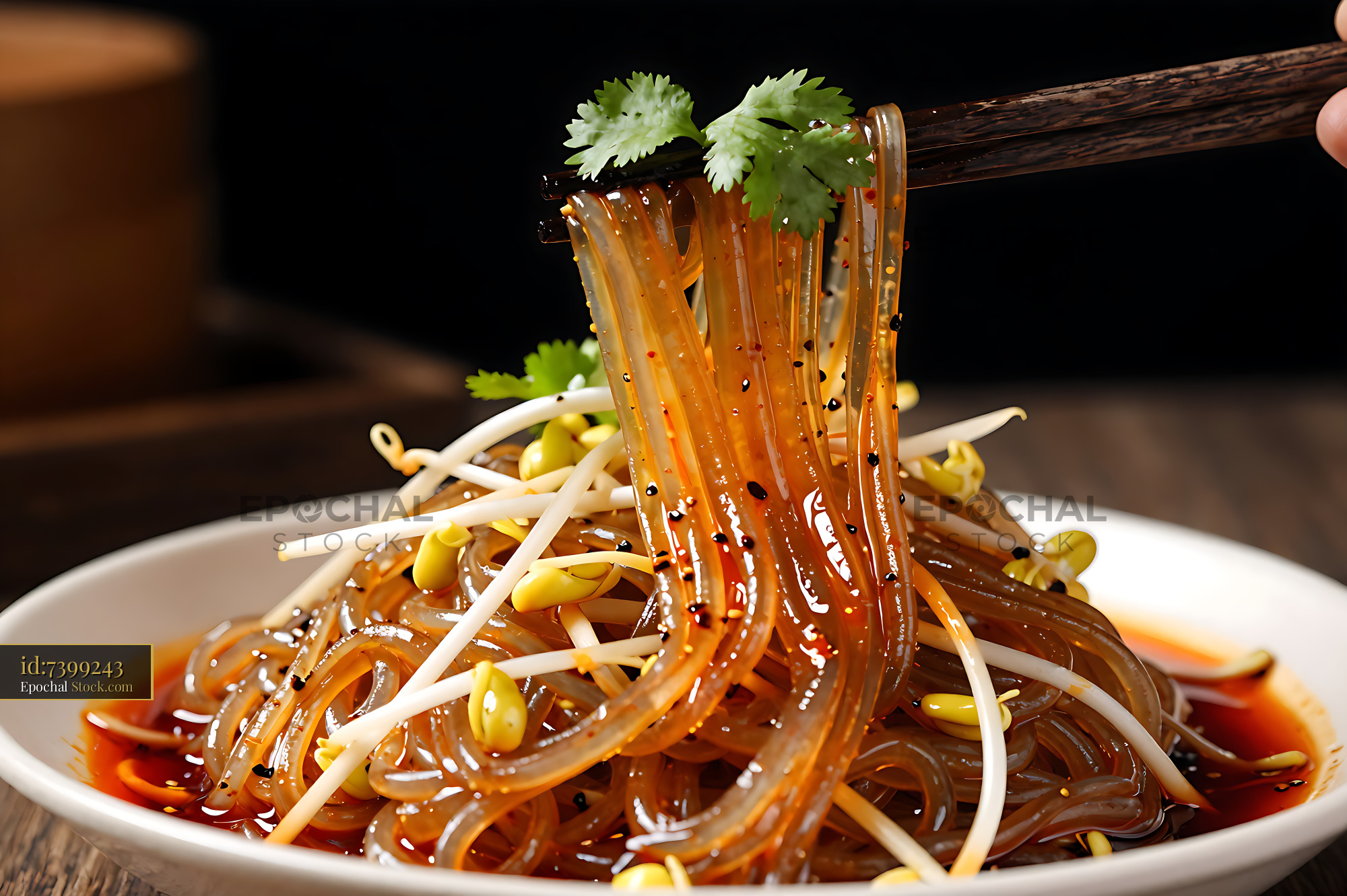 Sichuan Glass Noodle Salad With Chopsticks - stock photo