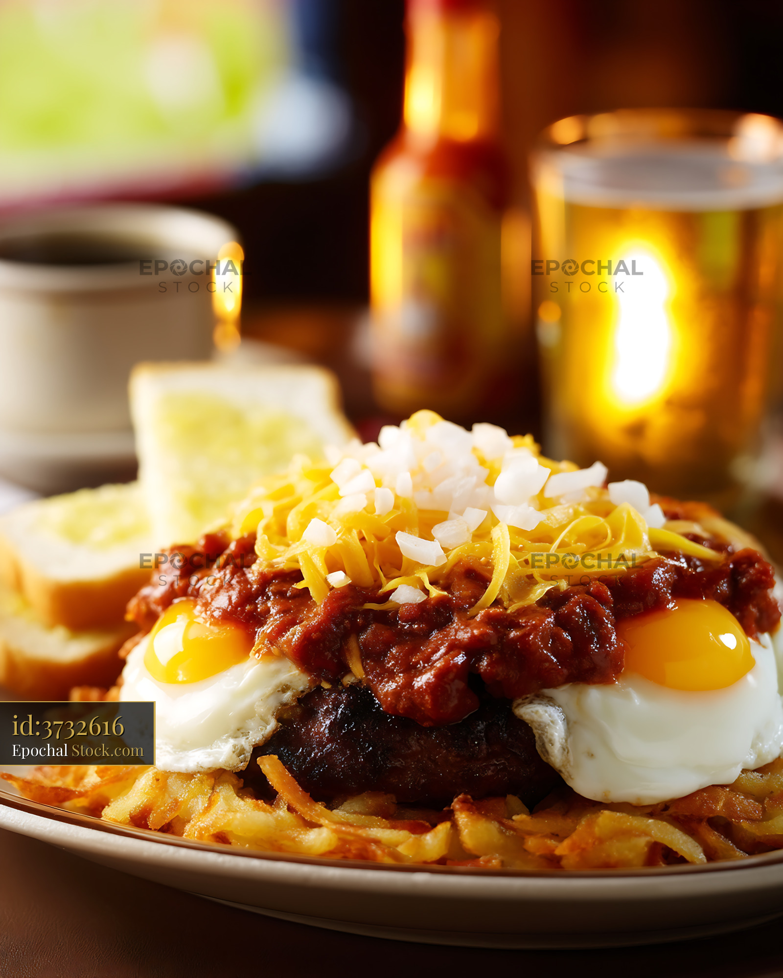 St. Louis Slinger with Fried Eggs & Hash Browns - stock photo