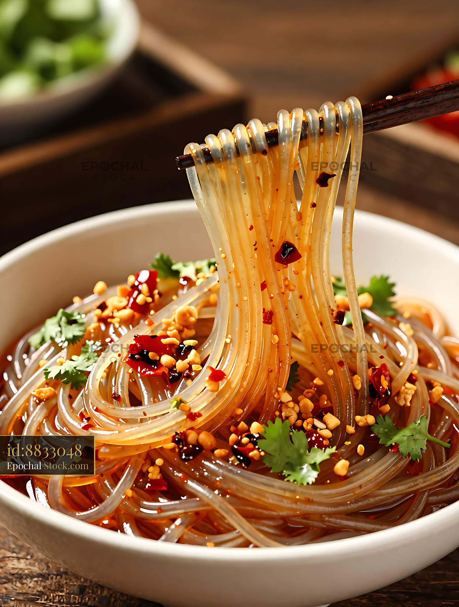 Sichuan Glass Noodle Salad with Chopsticks - stock photo