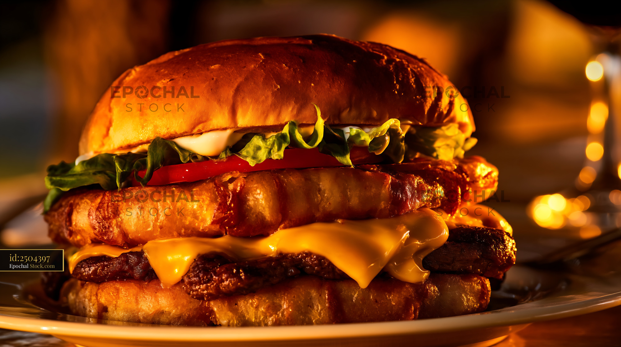 Gourmet Double Cheeseburger with Bacon and Tomato - stock photo