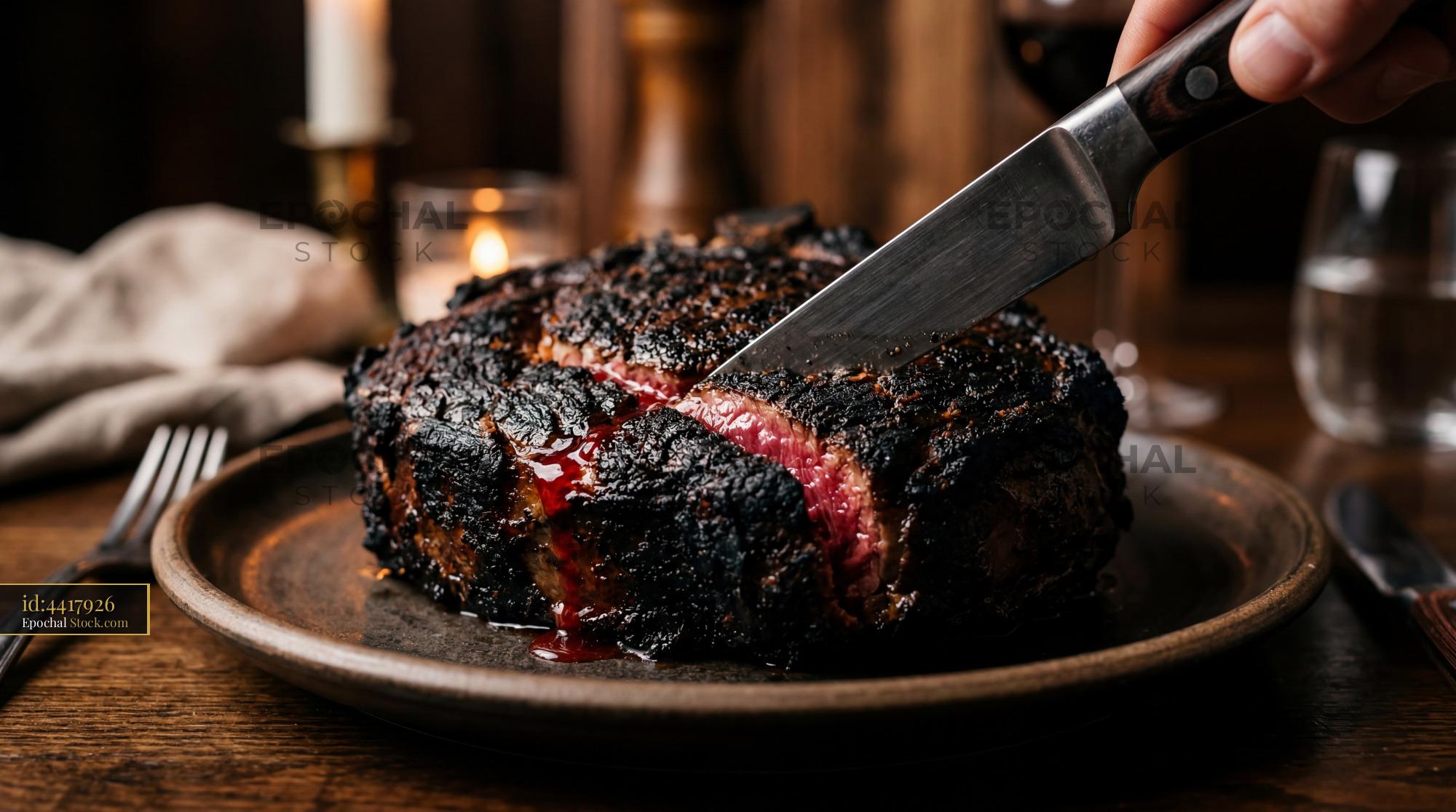Cutting Medium-Rare Premium Beef Steak - stock photo