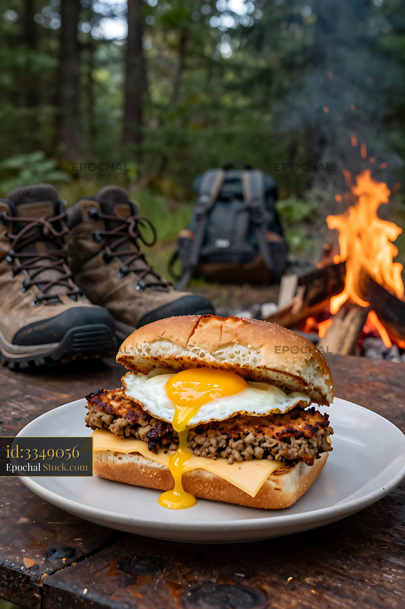 Livermush Sandwich Over Campfire - stock photo