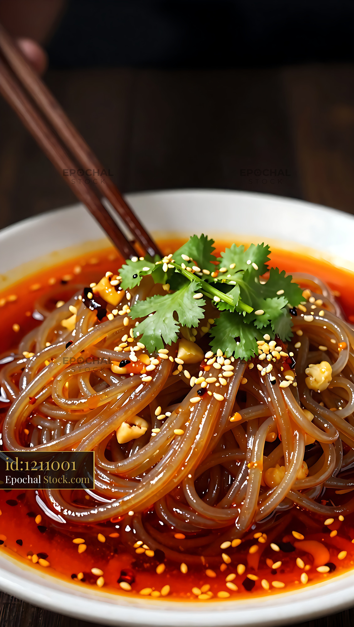 Sichuan Glass Noodle Salad with Chopsticks - stock photo