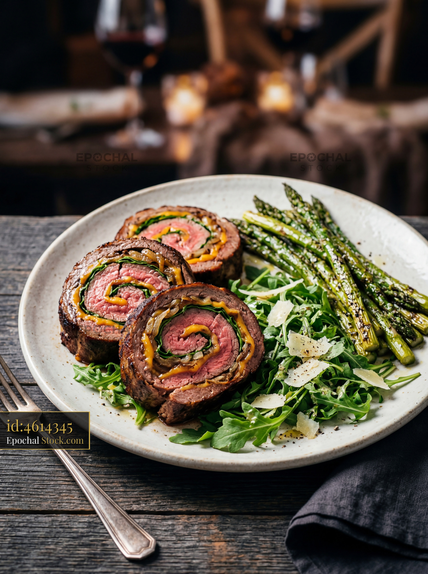 Beef Roulade with Roasted Asparagus Plate - stock photo
