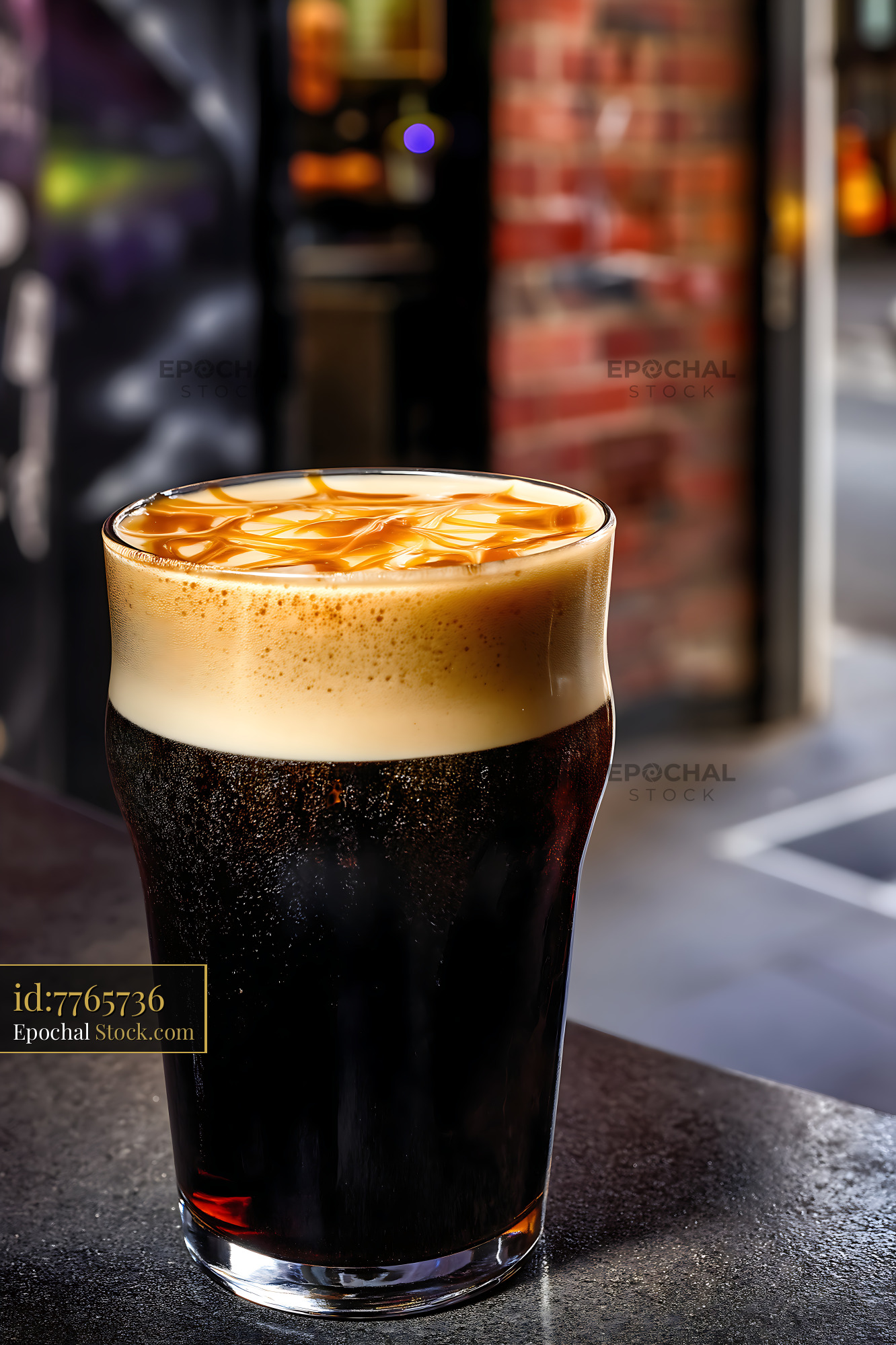 Nitro Caramel Coffee with Creamy Foam Topping - stock photo