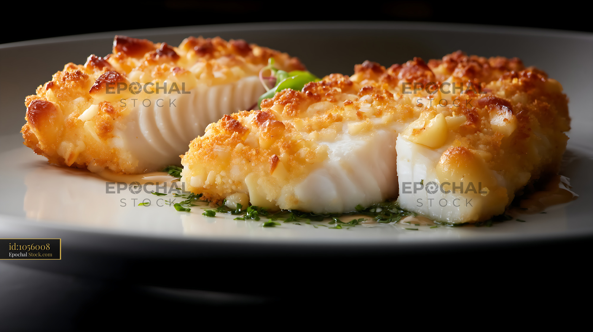 Golden Macadamia Crusted Fish Fillet Plated - stock photo
