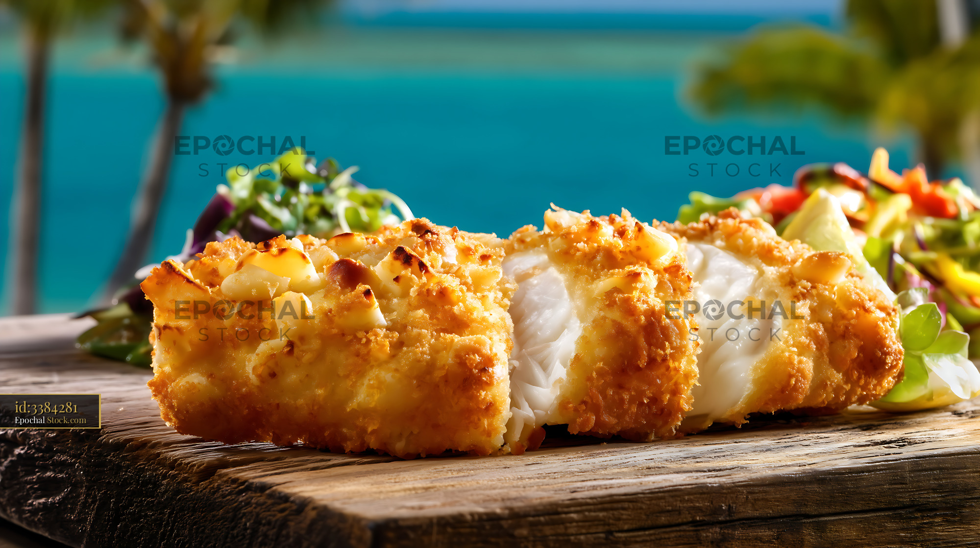 Macadamia Crusted Fish Beachside Plating - stock photo
