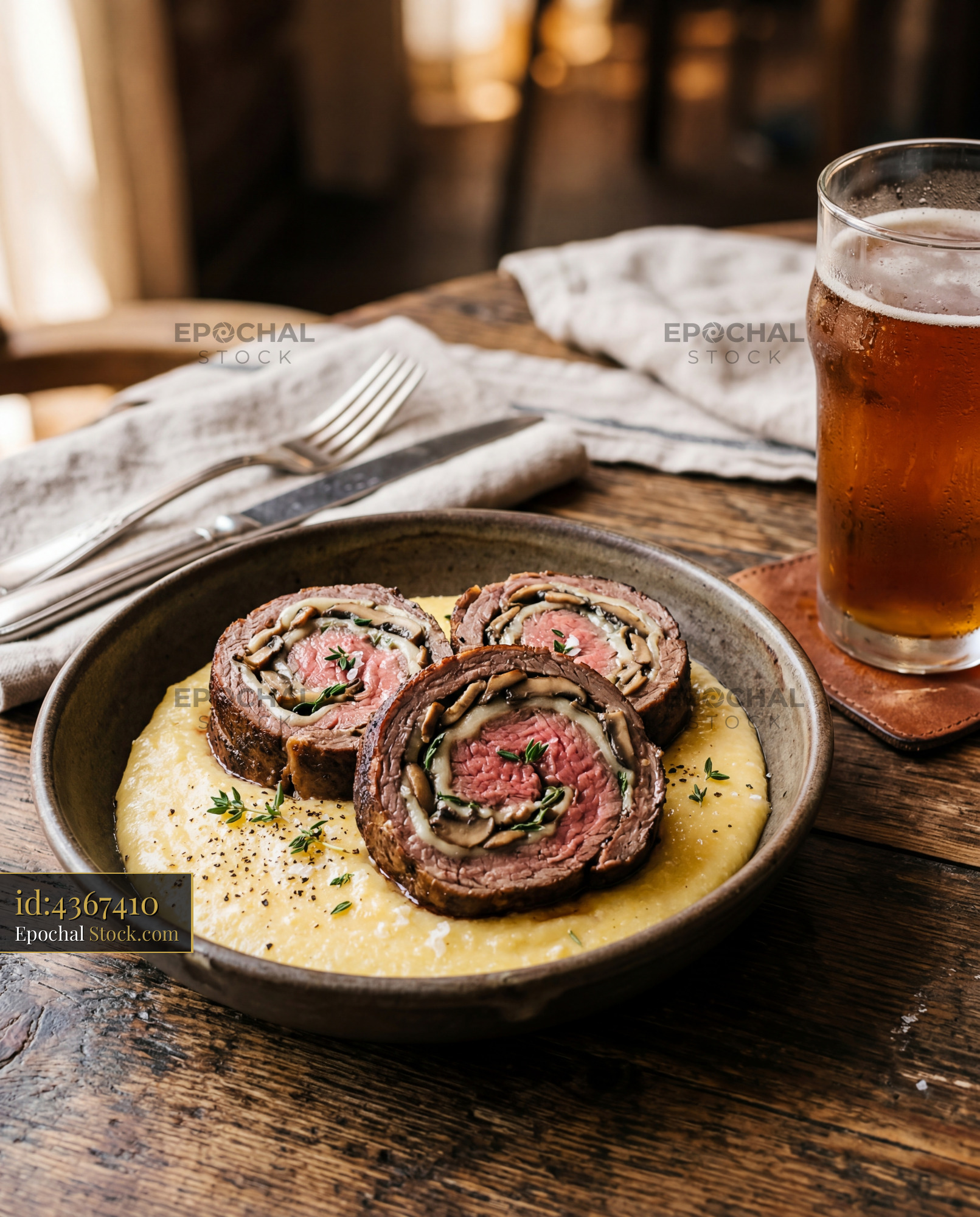 Sliced Beef Wellington with Creamy Sauce - stock photo