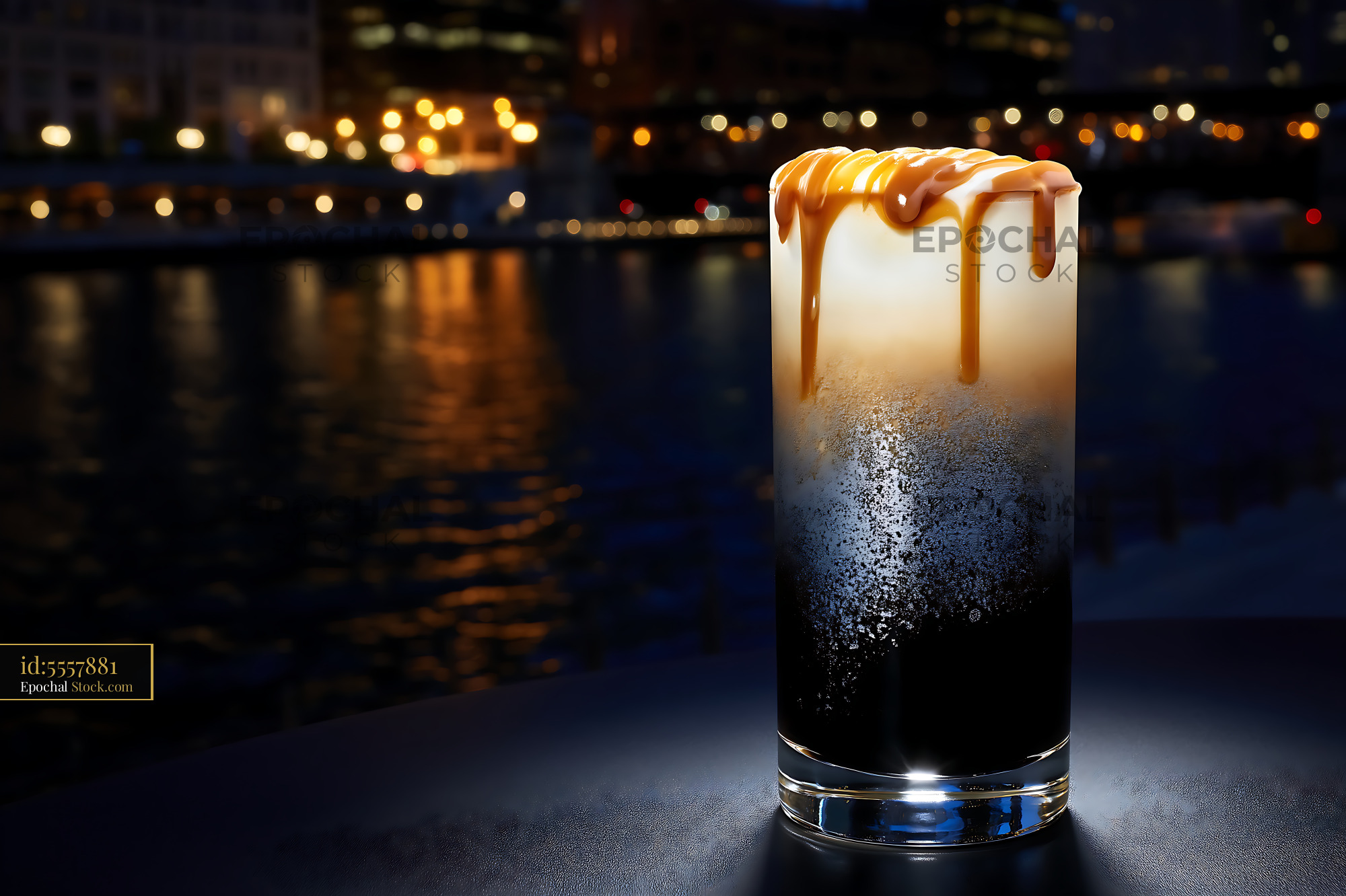 Nitro Caramel Coffee Drink Urban Evening - stock photo