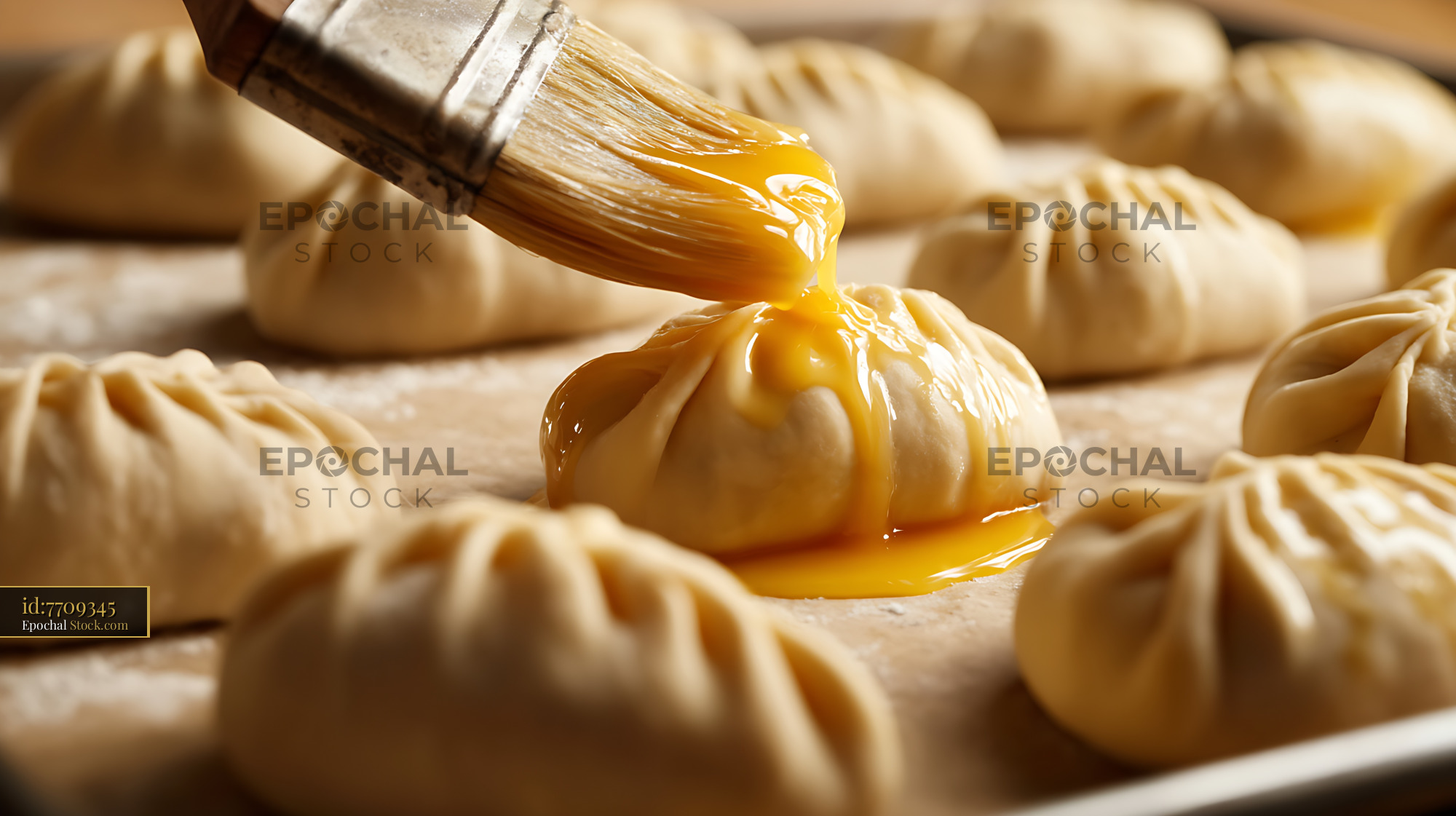 Golden Sauce Brushing Fresh Dumplings - stock photo