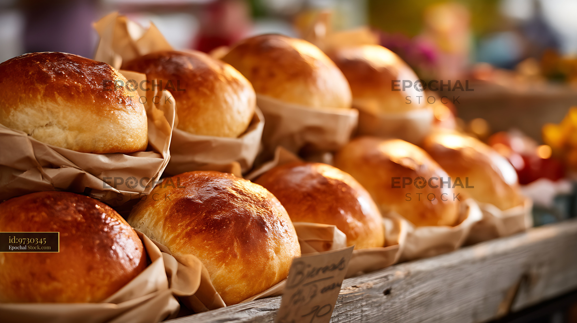 Fresh Artisan Bread Rolls in Kraft Paper - stock photo