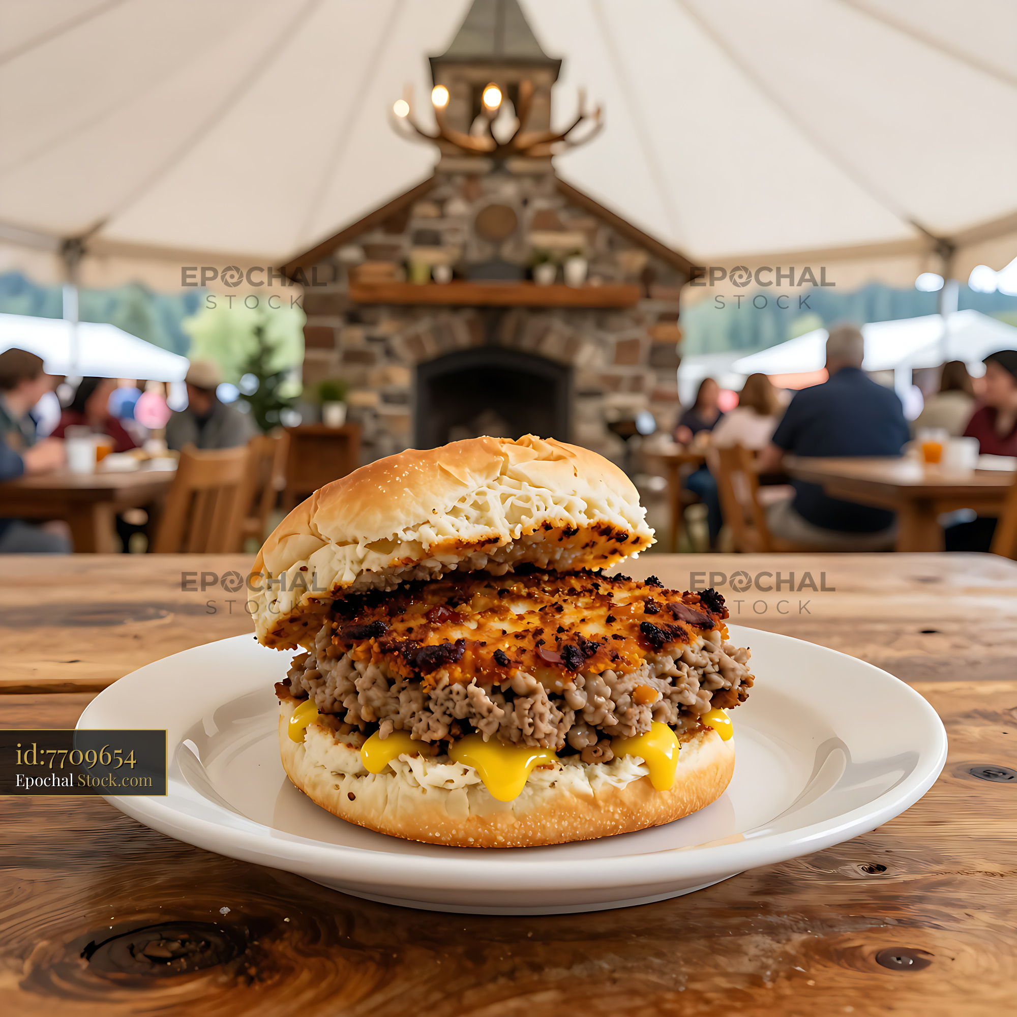 Livermush Sandwich with Cheese on Sesame Bun - stock photo