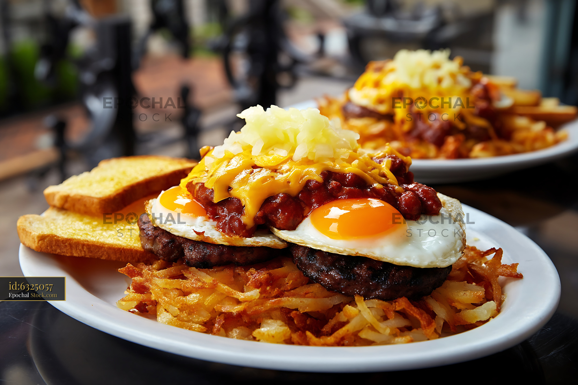 St. Louis Slinger with Fried Eggs and Hash Browns - stock photo
