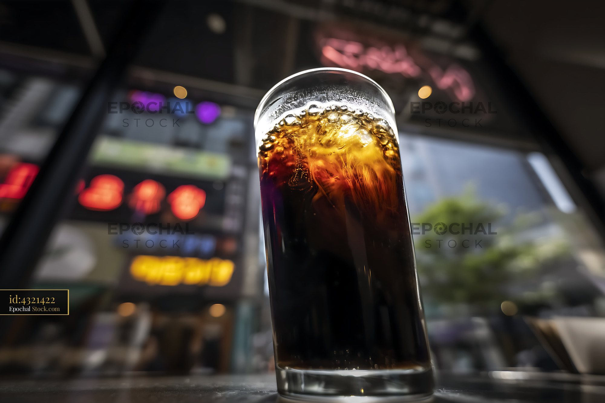 Nitro Caramel Coffee With Ice in Modern Bar - stock photo