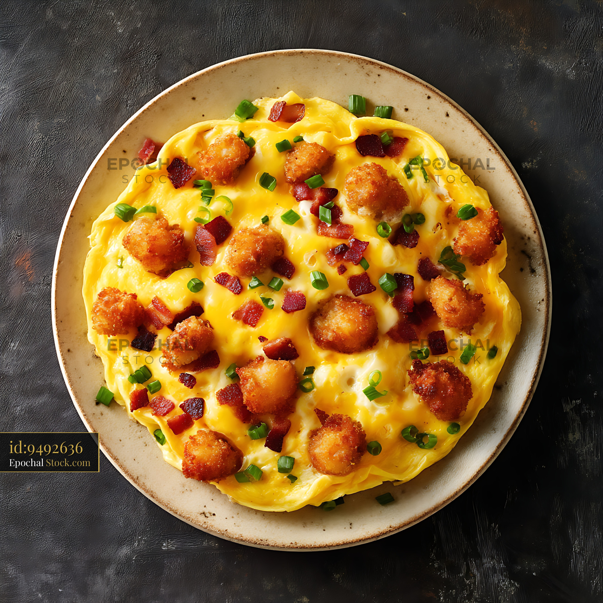 Gourmet Shrimp and Bacon Omelet with Melted Cheese - stock photo