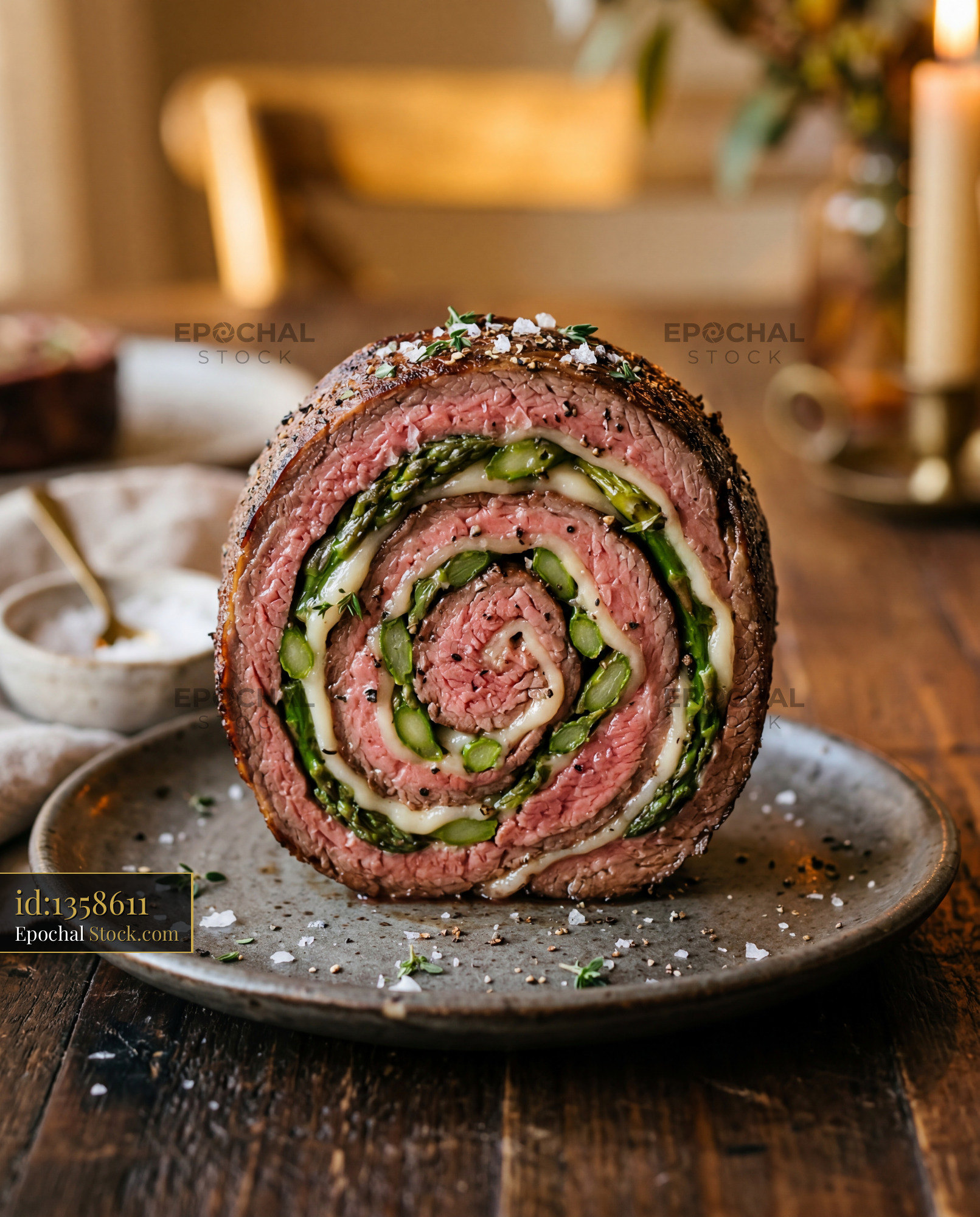 Beef Roulade with Asparagus Filling Cross Section - stock photo