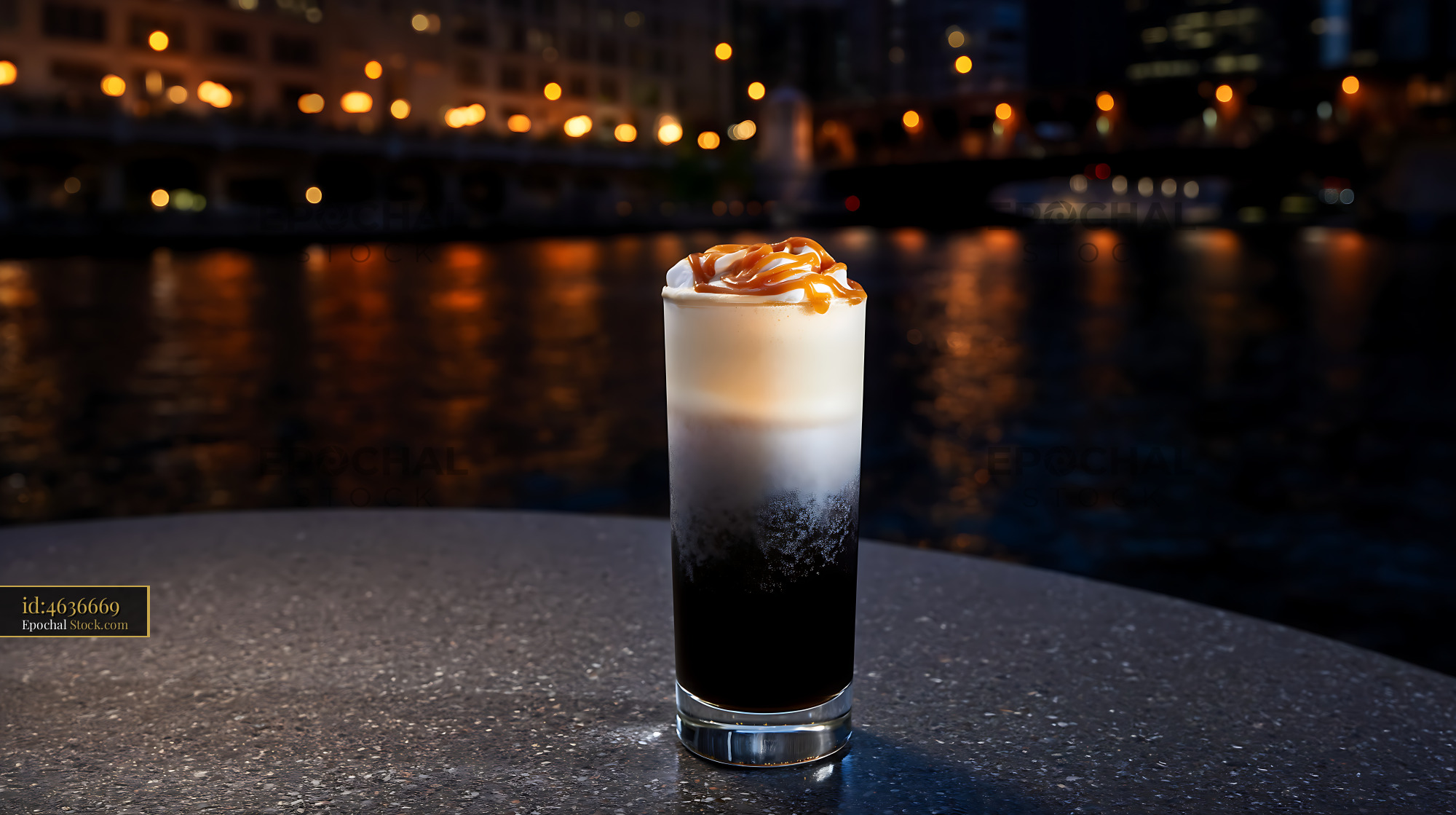 Nitro Caramel Coffee Evening Cityscape - stock photo