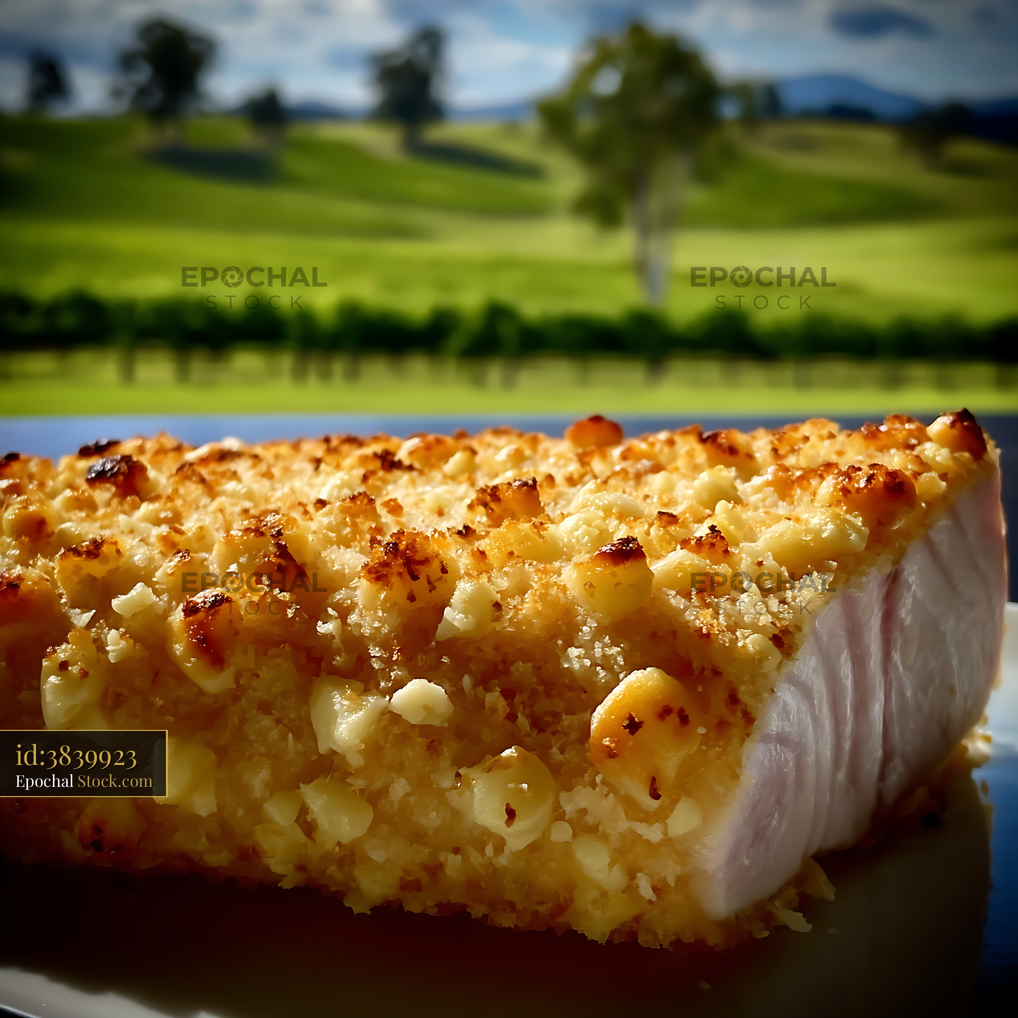 Macadamia Crusted Fish Plated Outdoors - stock photo