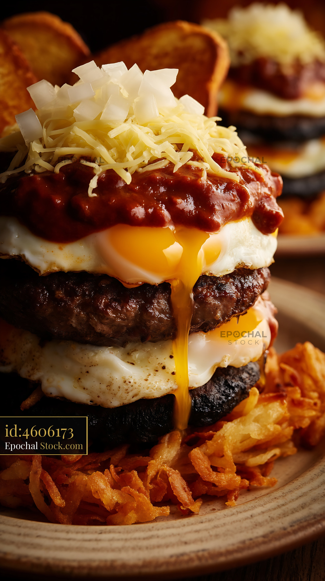 St. Louis Slinger with Egg and Hash Browns - stock photo