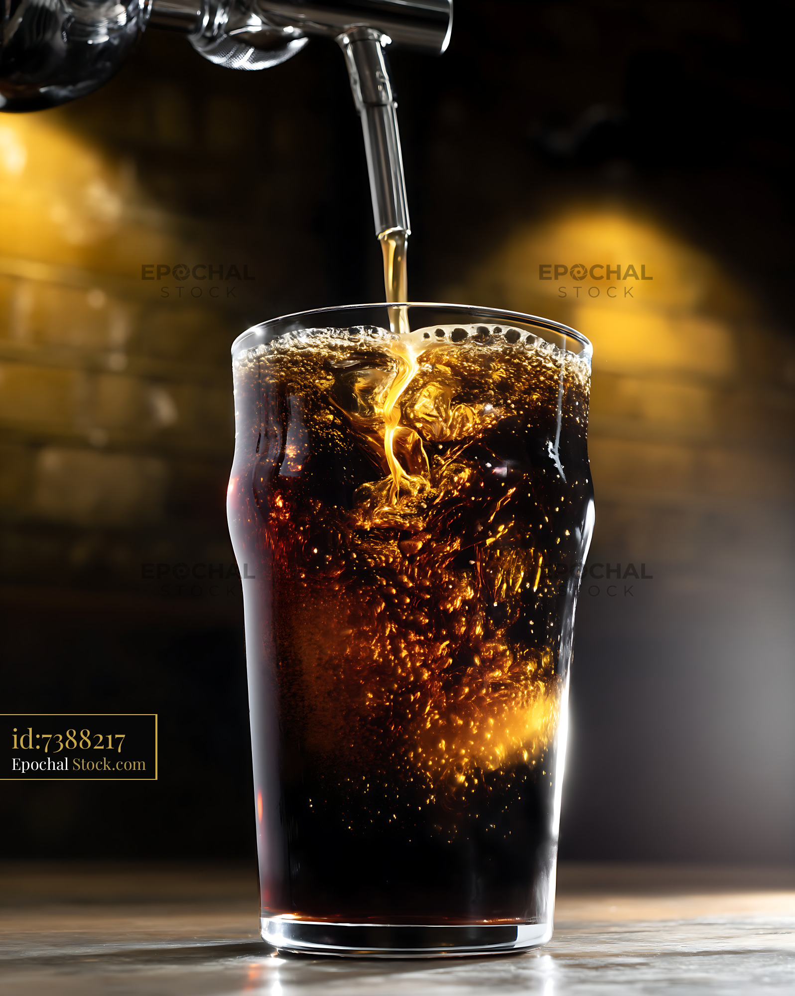 Nitro Caramel Coffee Poured Into Iced Glass - stock photo