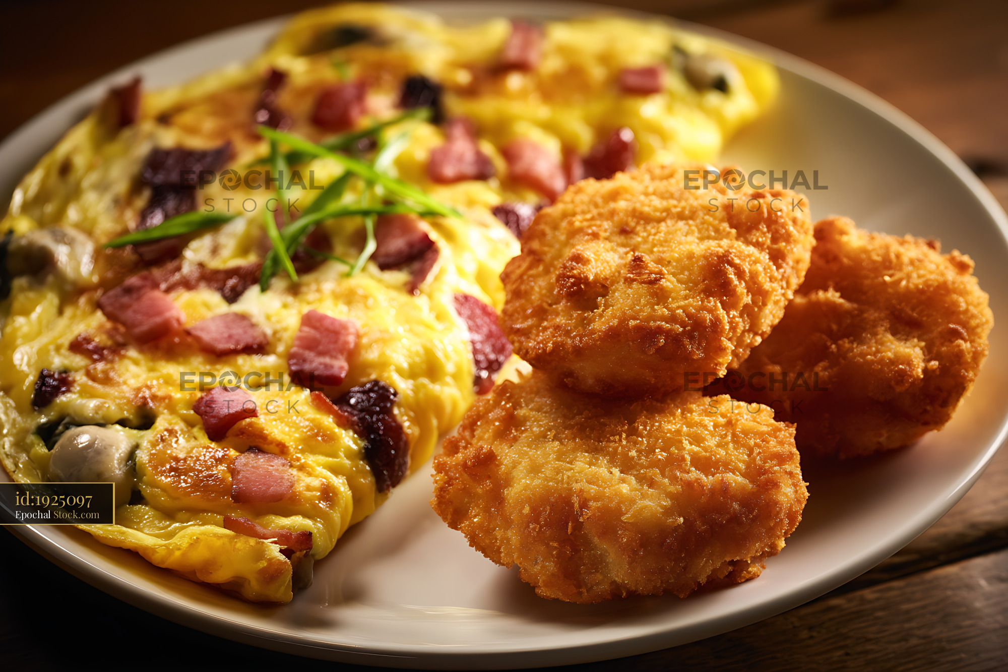 Breakfast Omelet with Crispy Hash Browns - stock photo