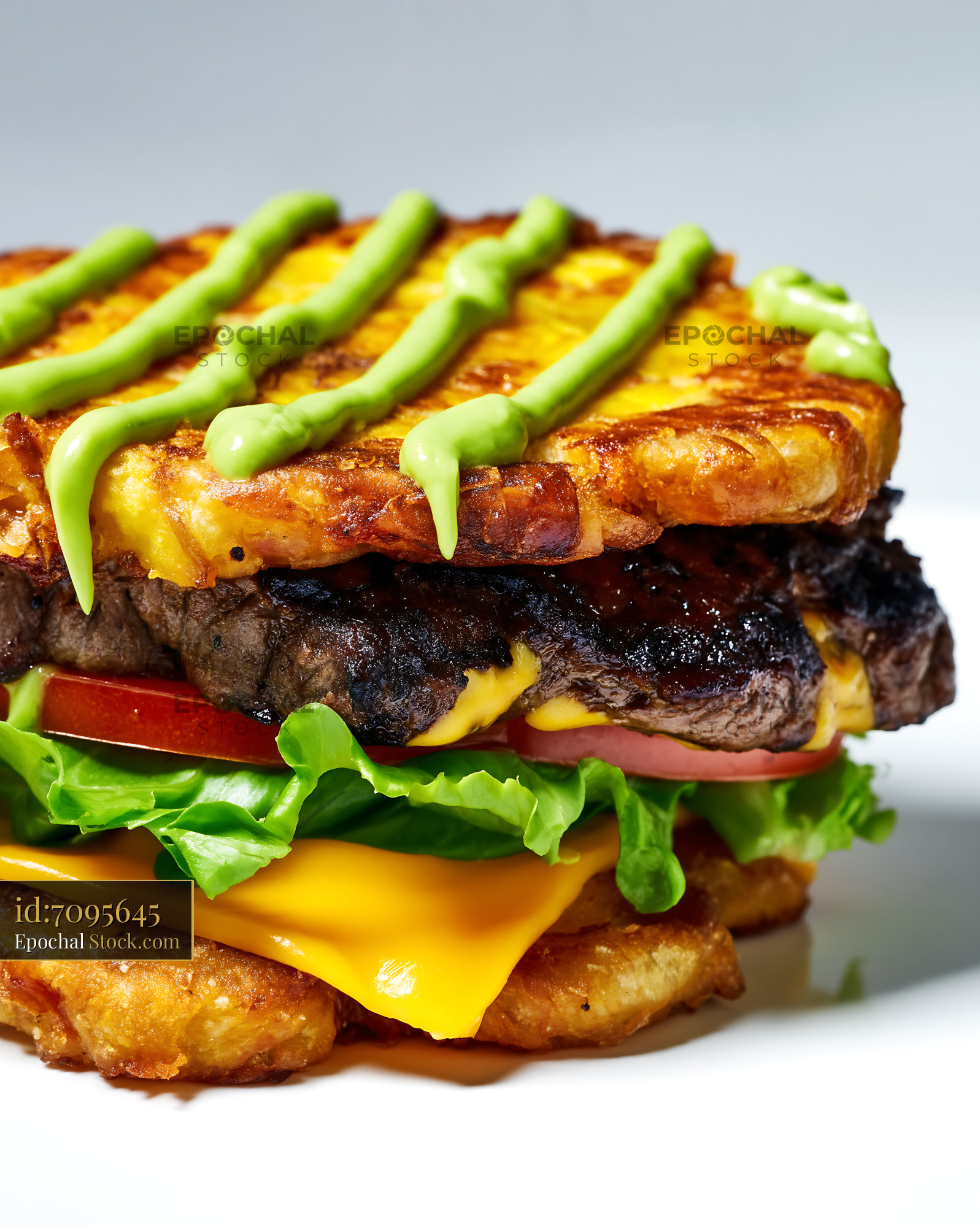 Gourmet Steak Burger with Apple Garnish - stock photo