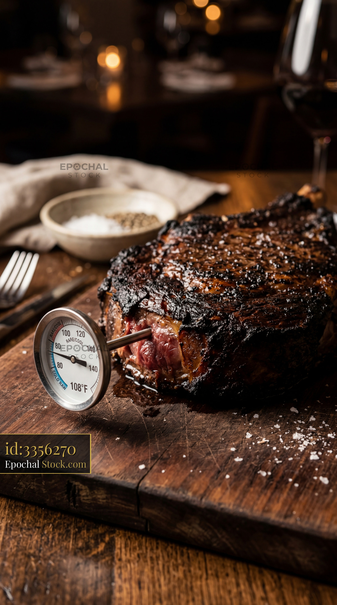 Perfectly Cooked Steak with Meat Thermometer - stock photo