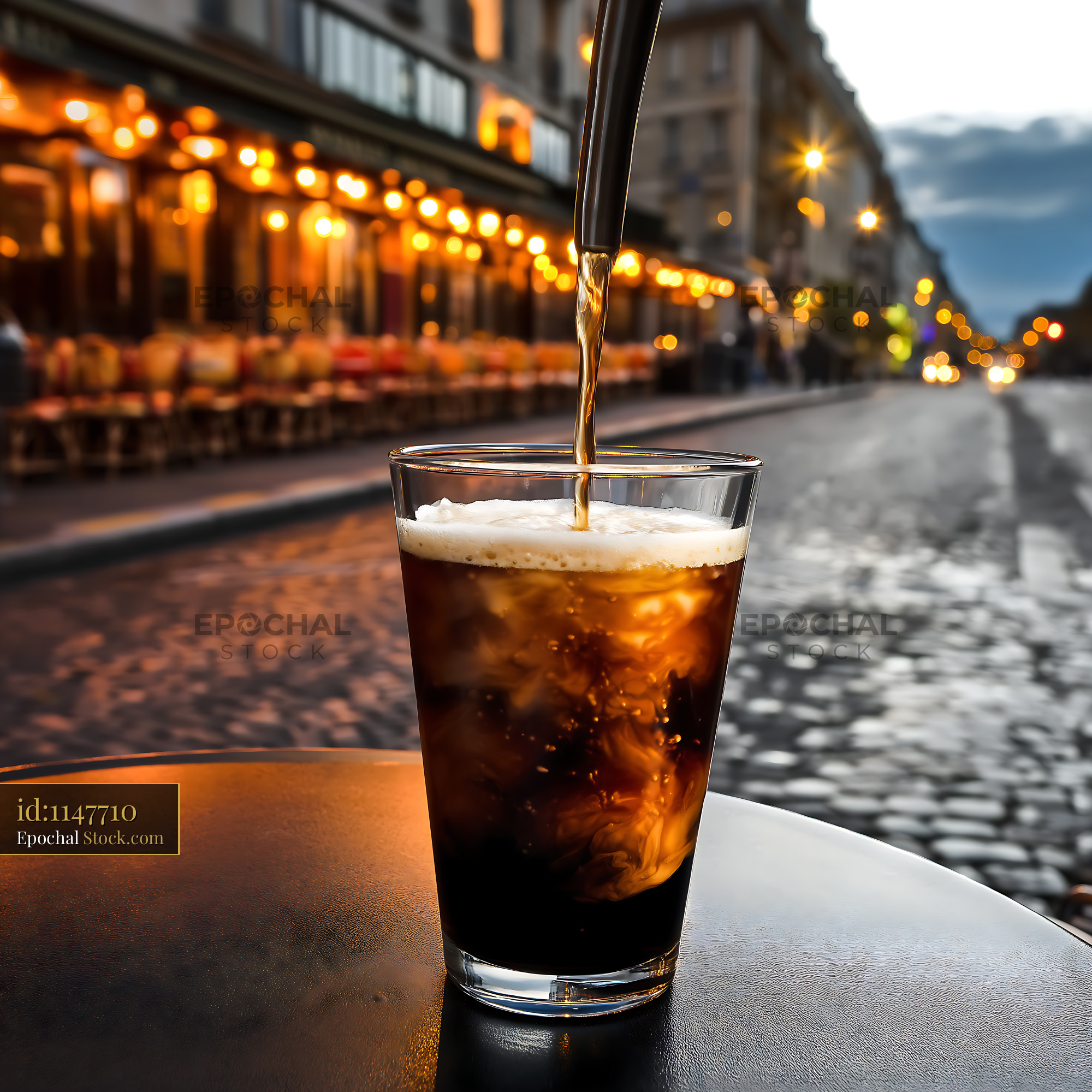 Nitro Caramel Coffee Pouring in European Cafe - stock photo