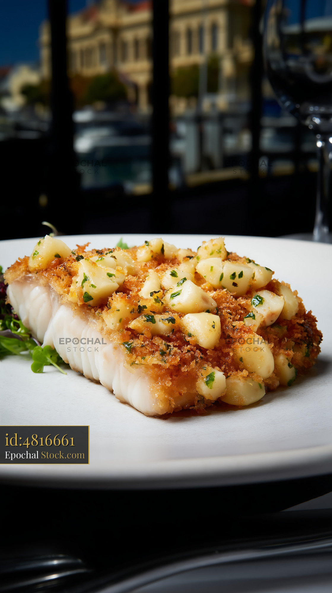 Crispy Fish Fillet with Calamari Topping - stock photo