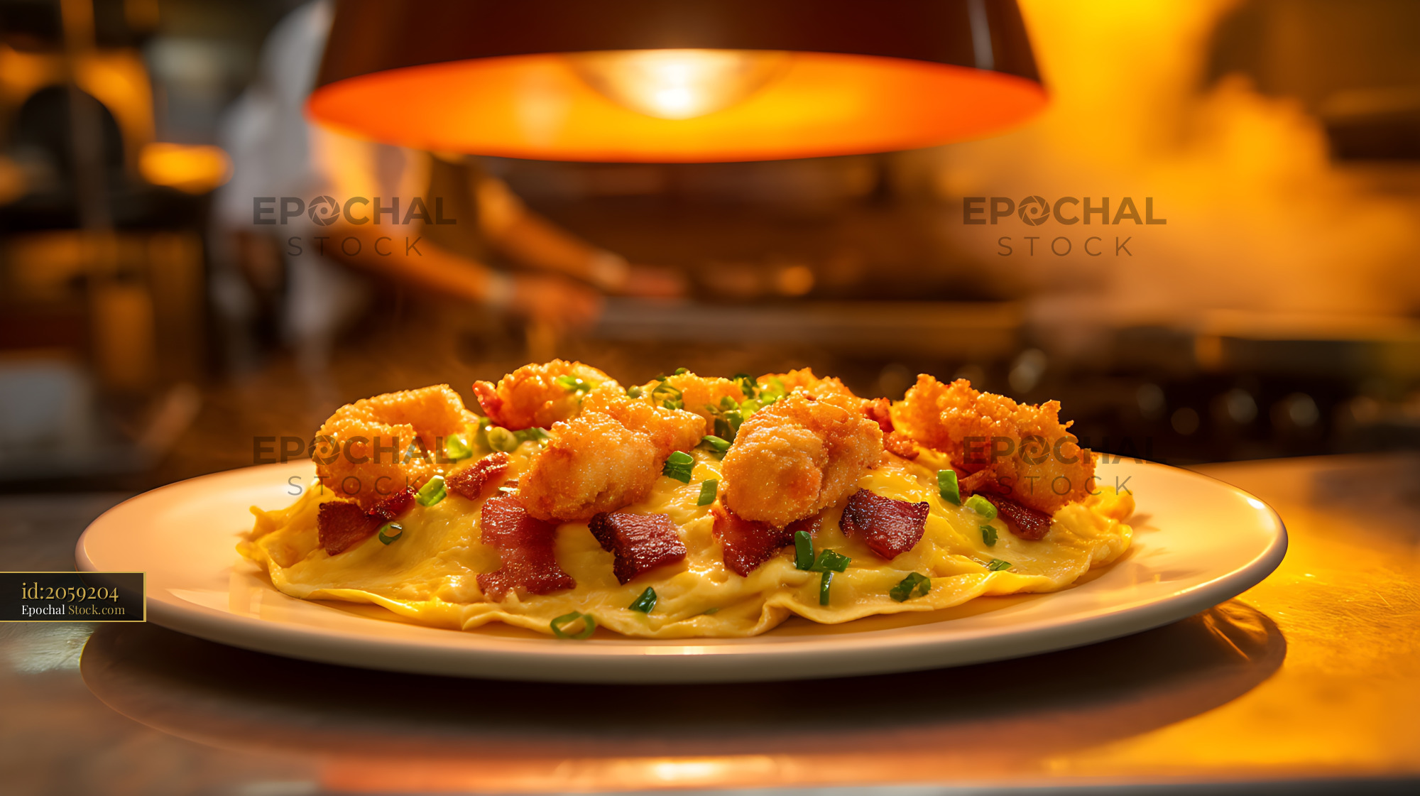 Gourmet Shrimp and Bacon Omelet Fine Dining - stock photo